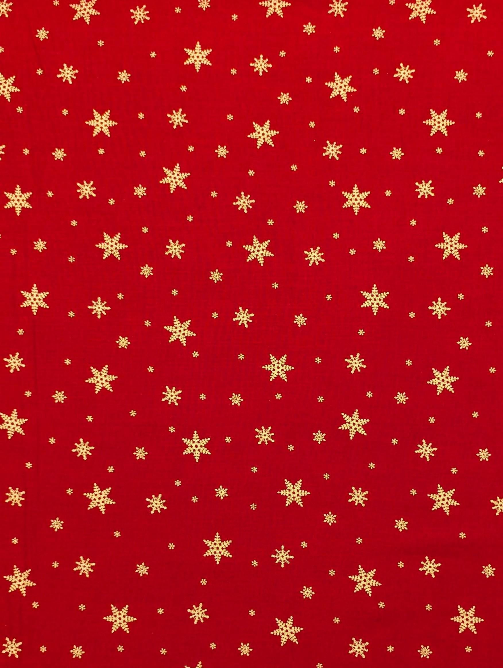 Hishiei - Golden Snowflakes Cotton Fabric - Red