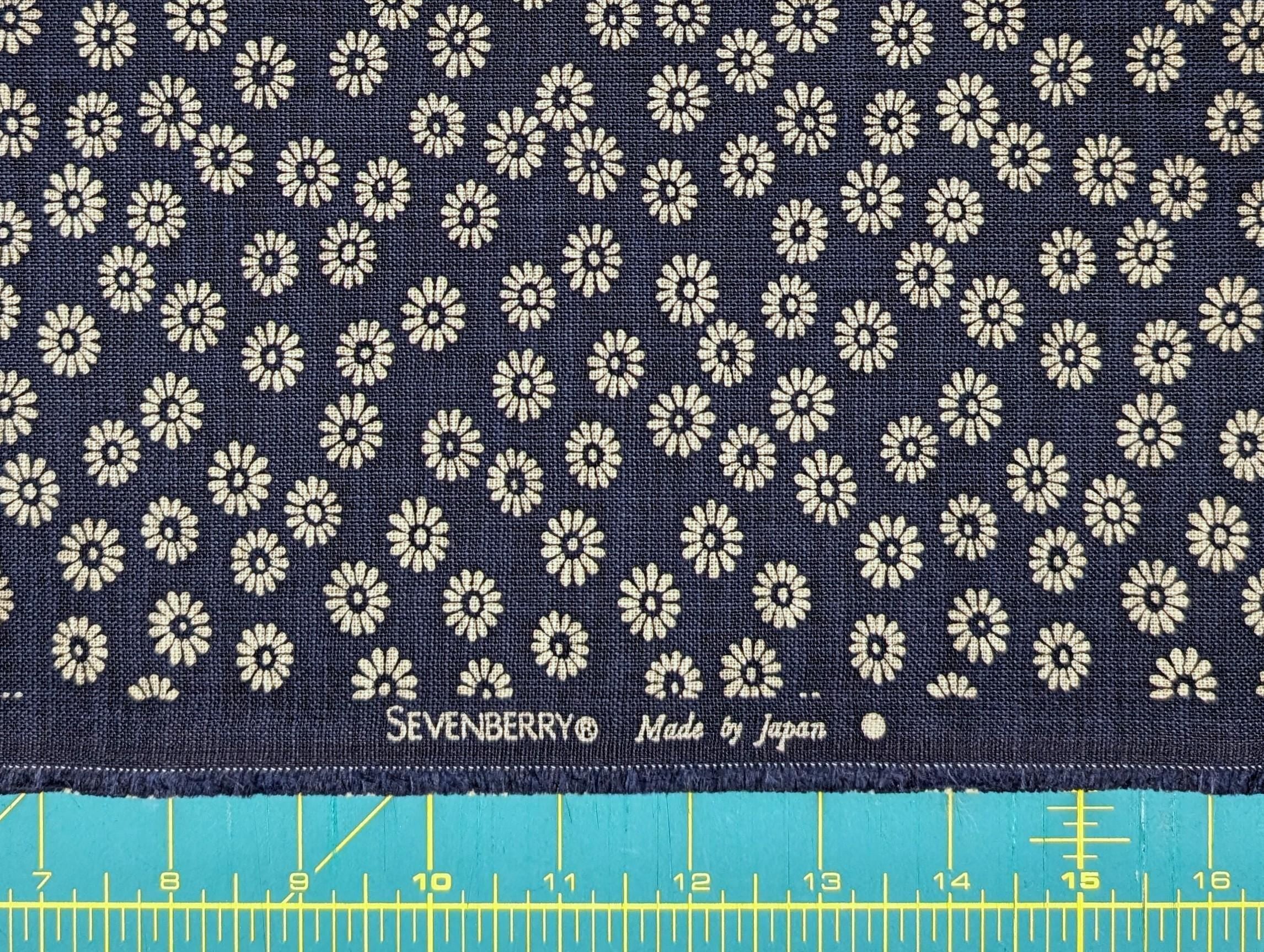 Sevenberry - Daisies Cotton Fabric - Navy Blue Beige
