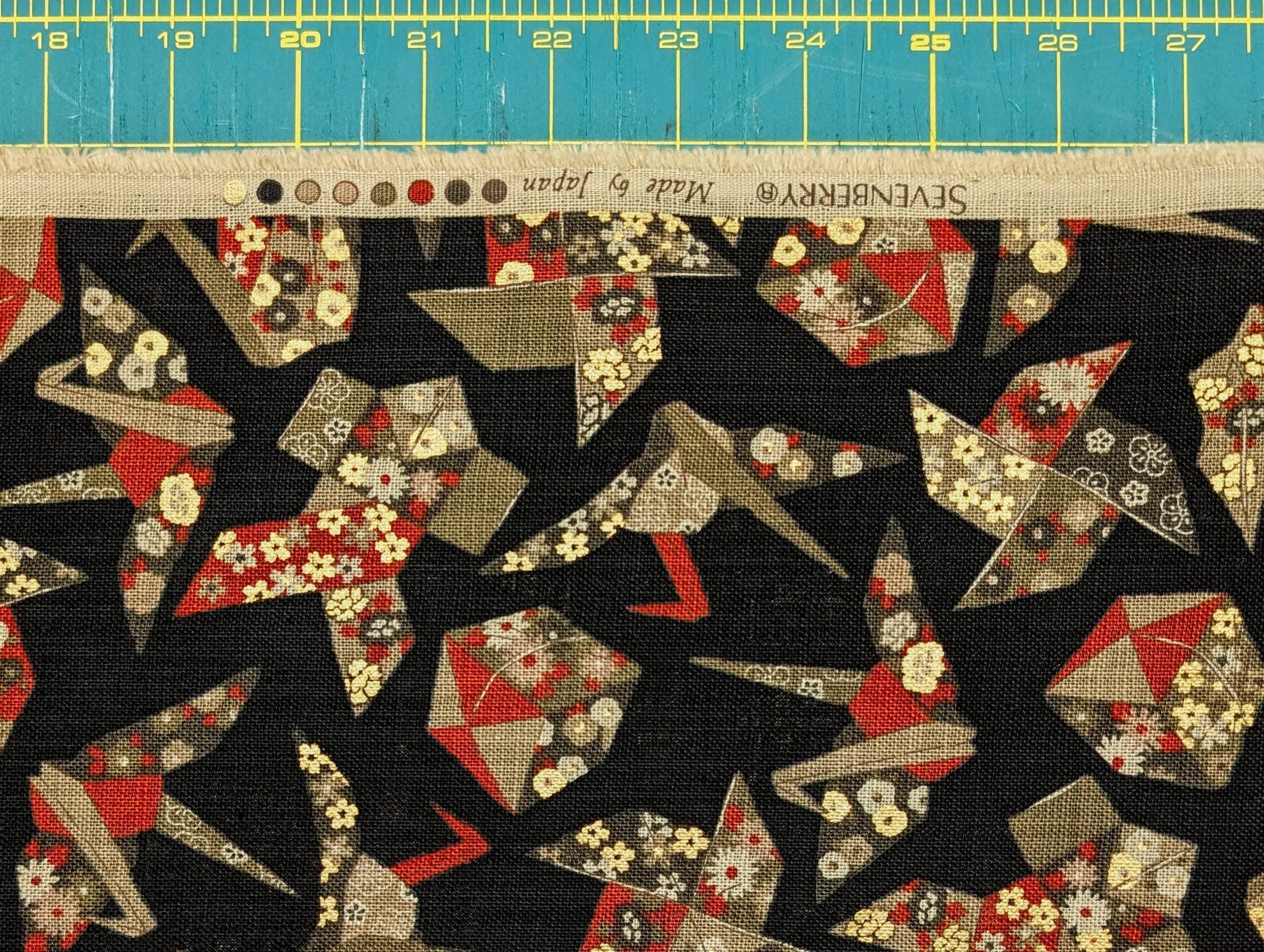 Sevenberry - Golden Origami Cotton Fabric - Black, Red and Beige