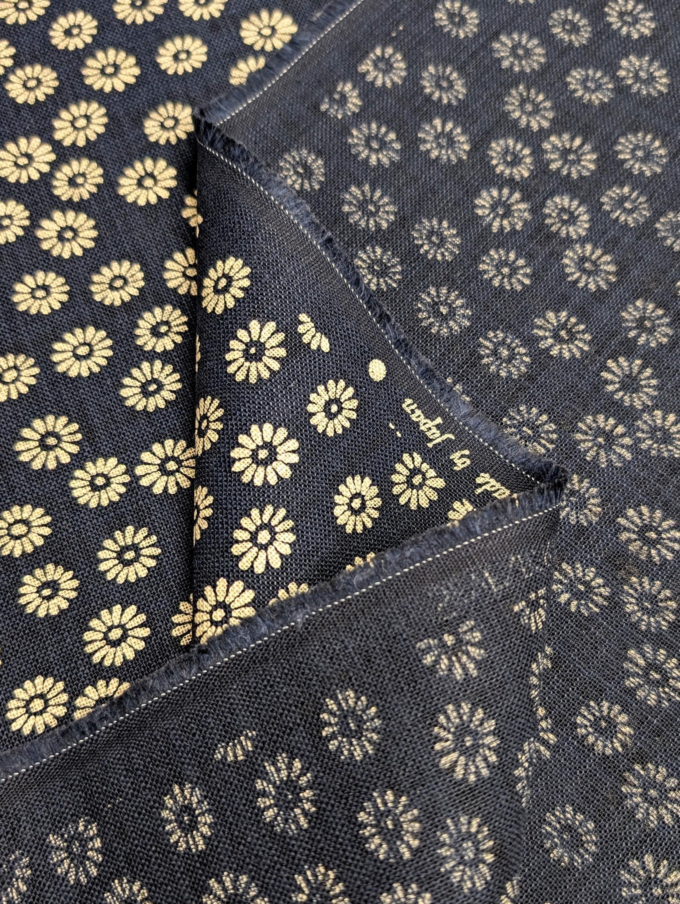 Sevenberry - Daisies Cotton Fabric - Navy Blue Beige
