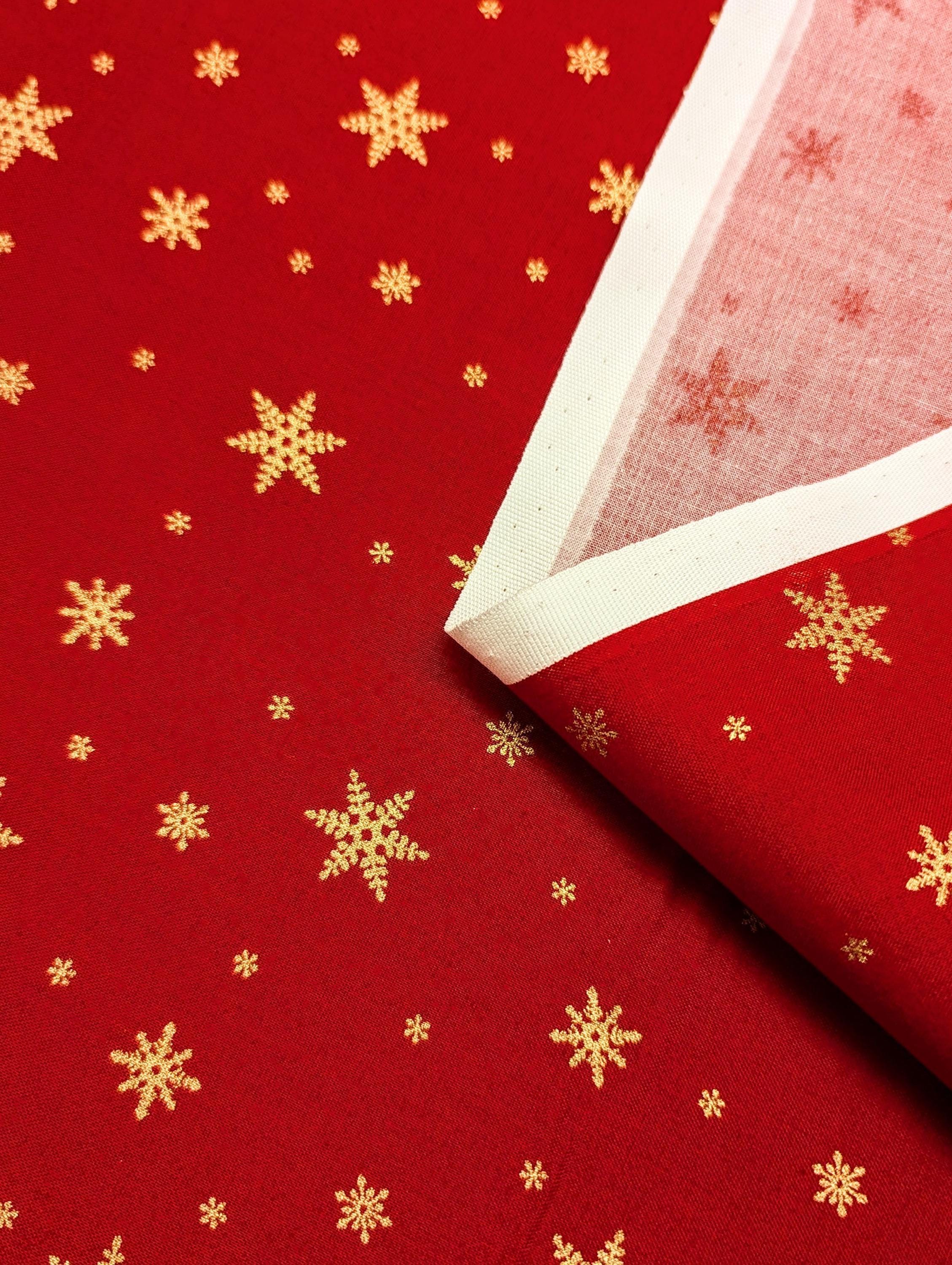 Hishiei - Golden Snowflakes Cotton Fabric - Red