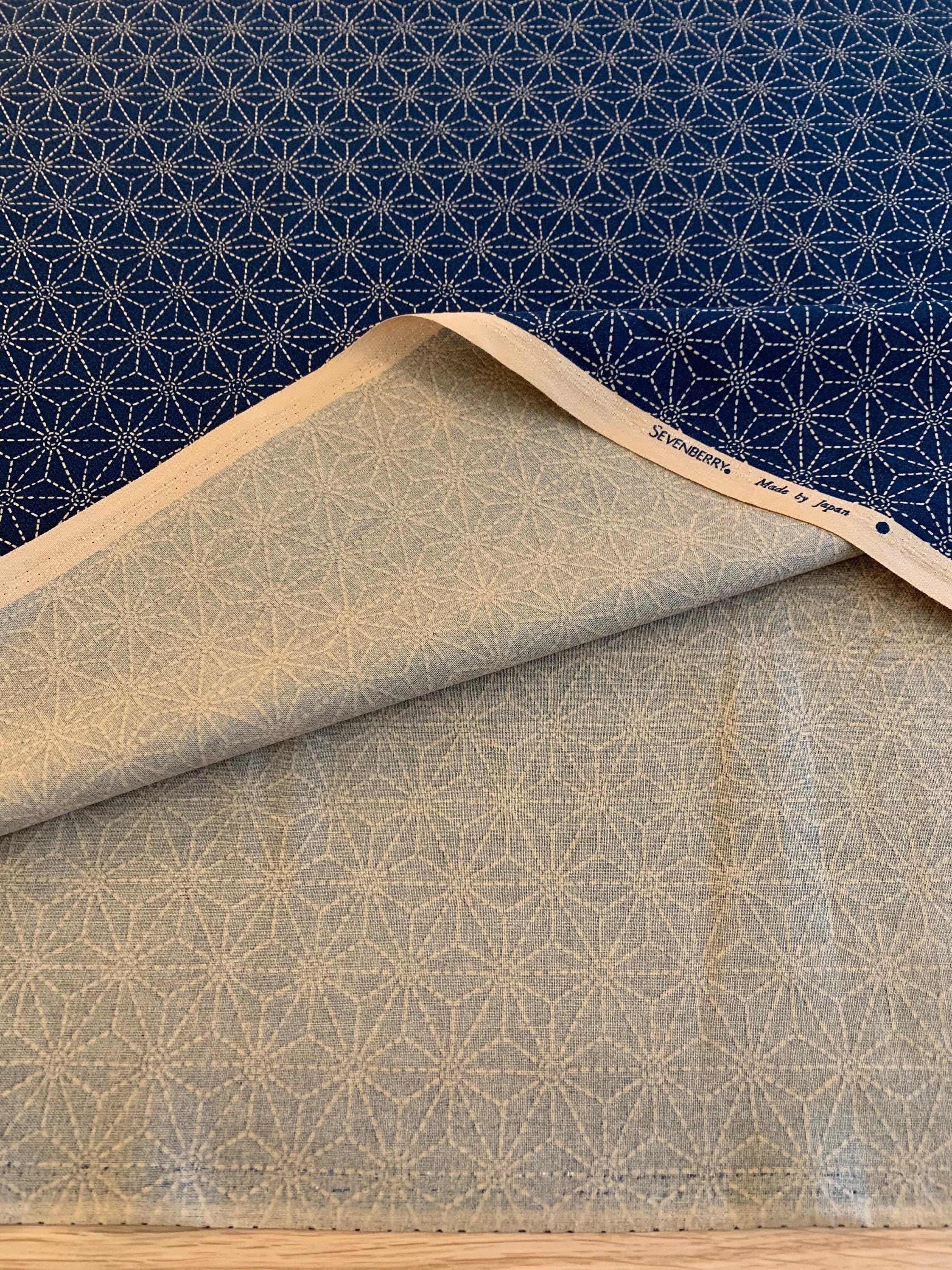 Sevenberry - Sashiko Stars Cotton Fabric 麻の葉 Asanoha - Dark Blue Beige