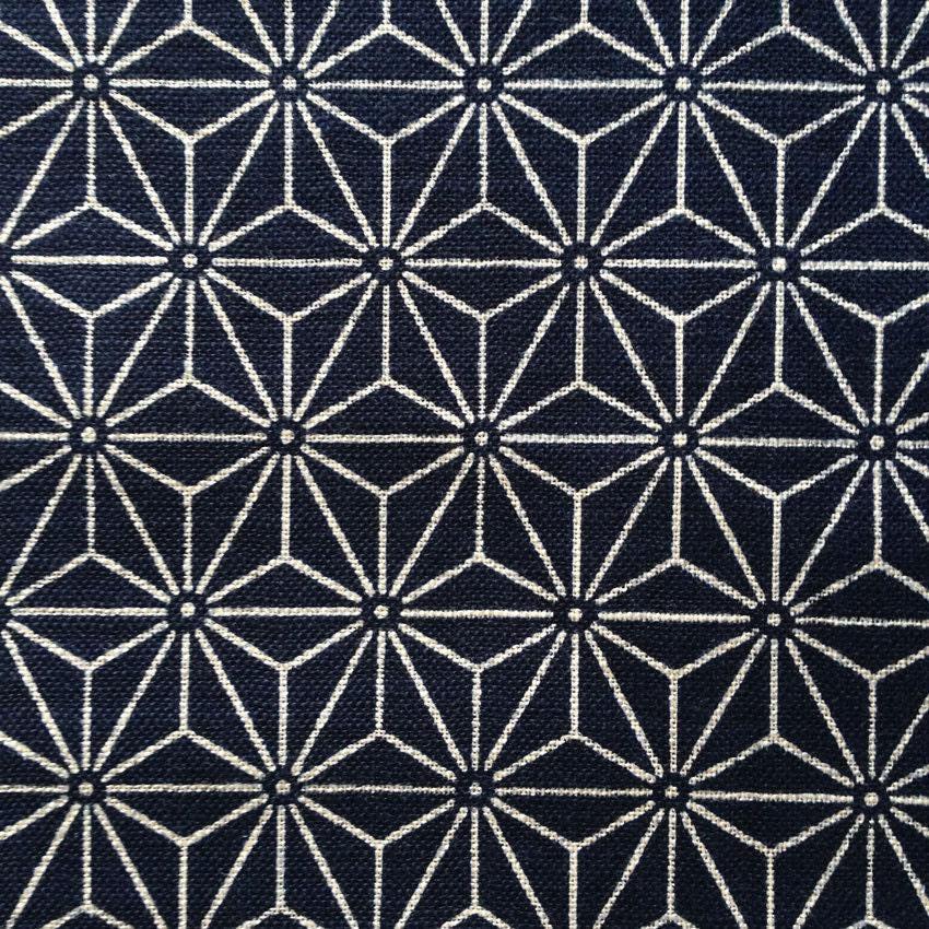 Sevenberry - Asanoha Hemp Leaf Star Cotton Fabric - Navy Blue Beige