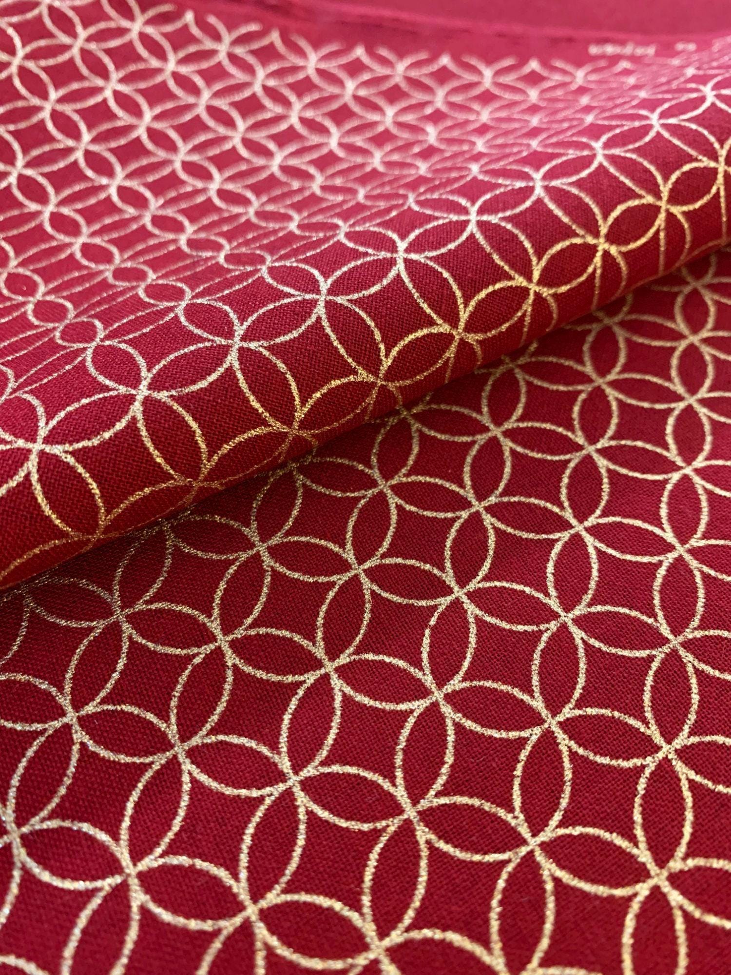 Sevenberry - Golden Shippo Circles Cotton Fabric - Red
