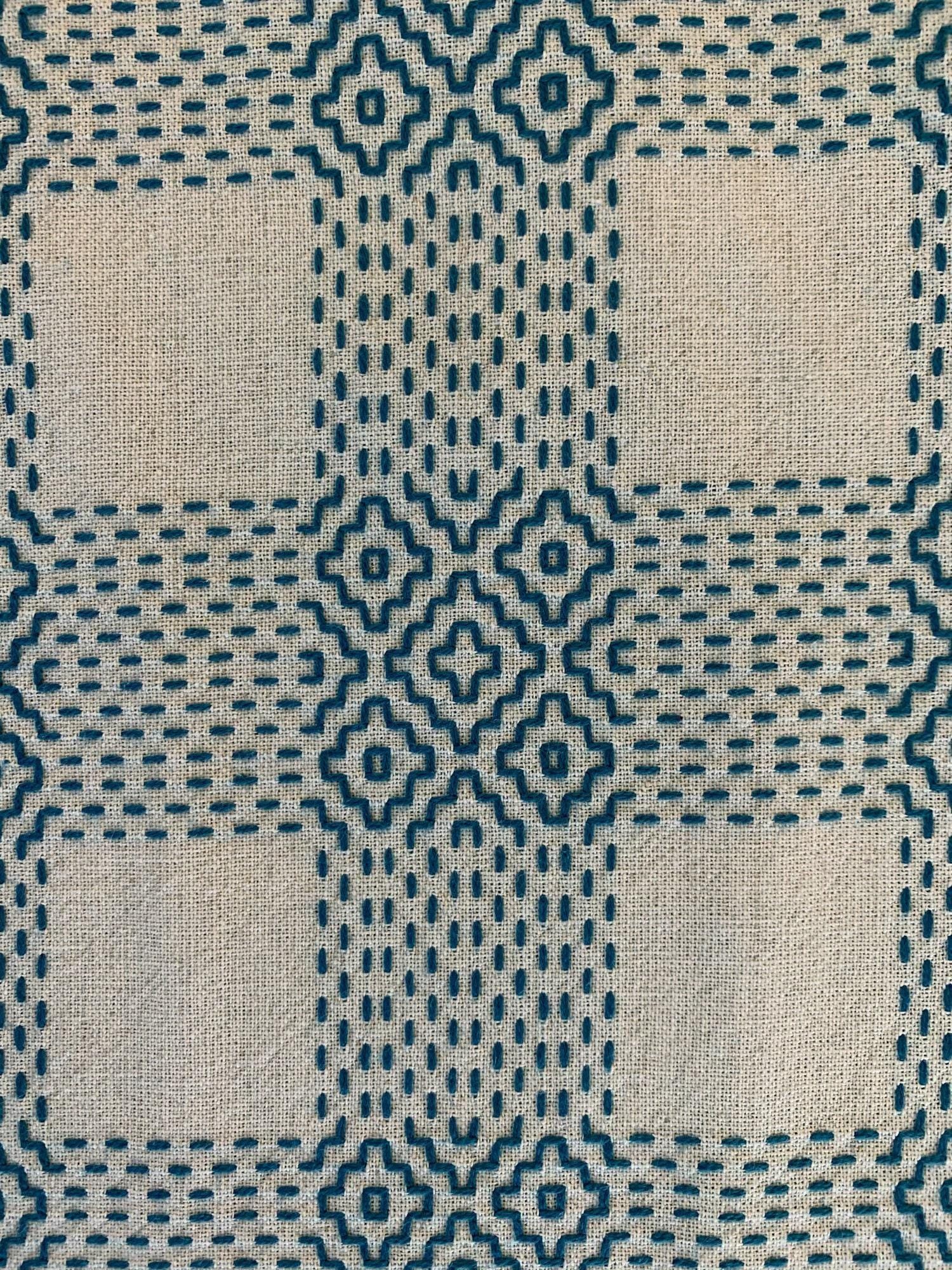 Olympus - Sashiko Sakizomemomen Fabric by the Yard - White Green