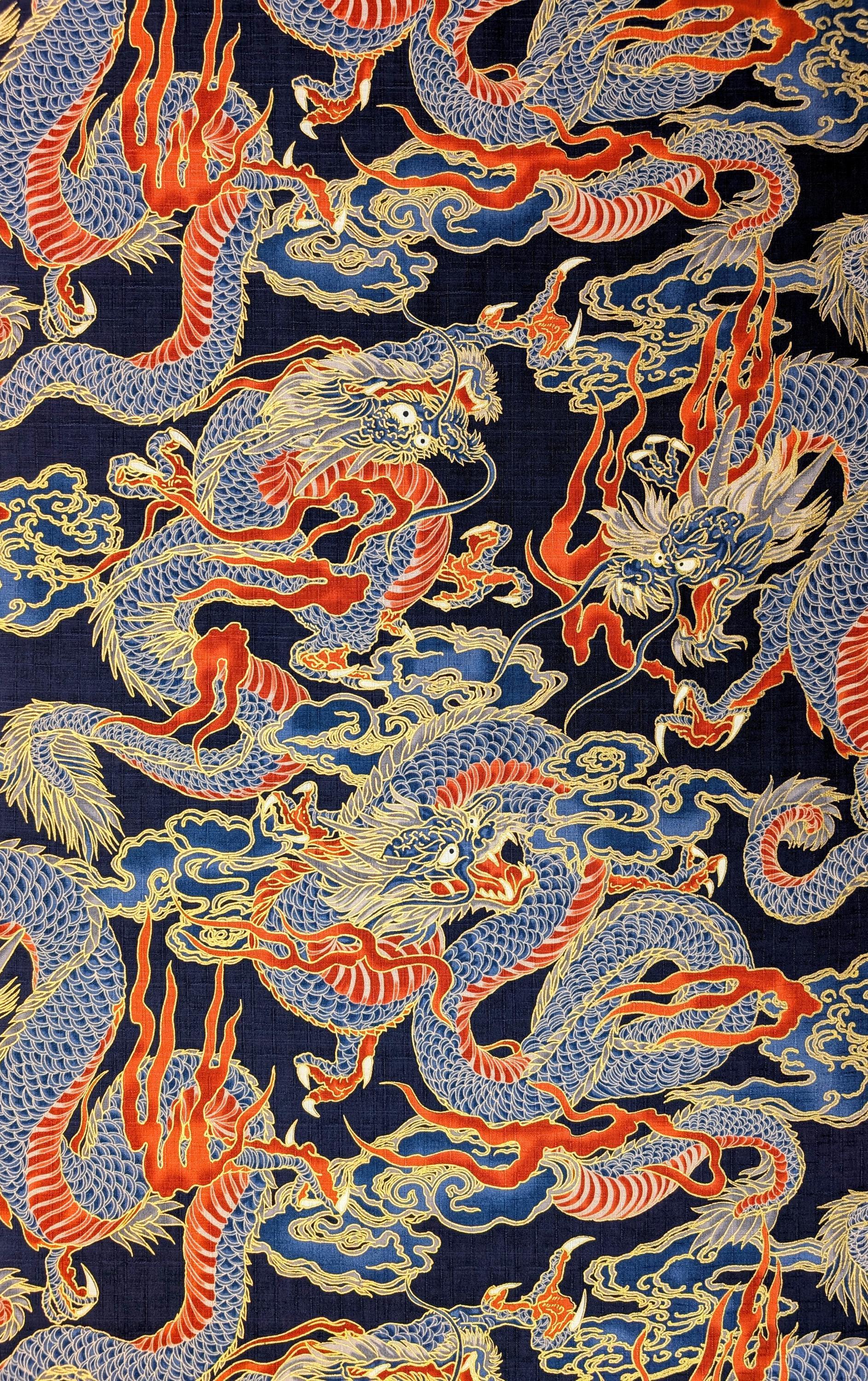 NEW Golden Dragons Hokkoh Japanese cotton dobby fabric 1025-100-1 D navy blue