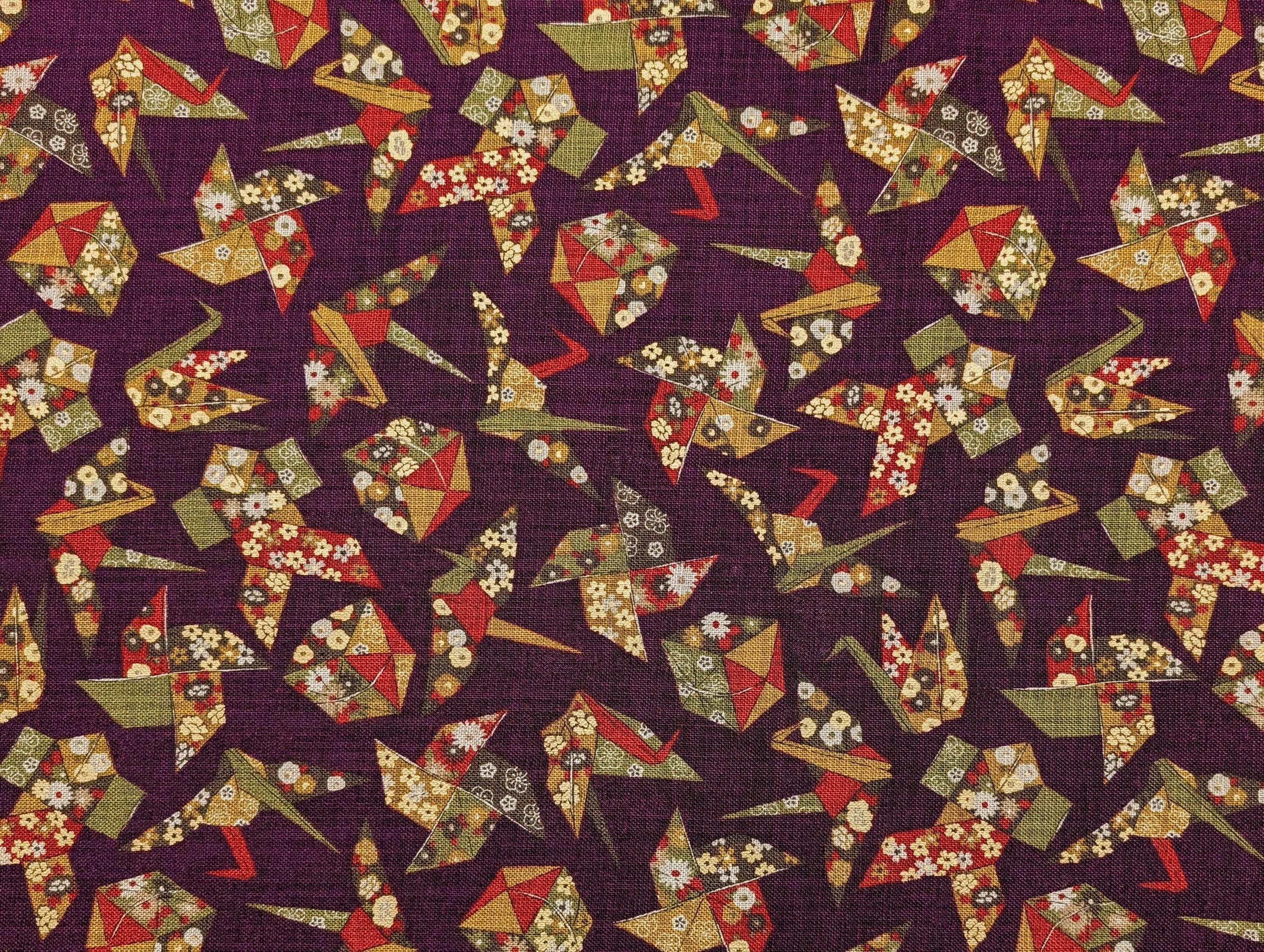 Sevenberry - Golden Origami Cotton Fabric - Plum, Orange and Green