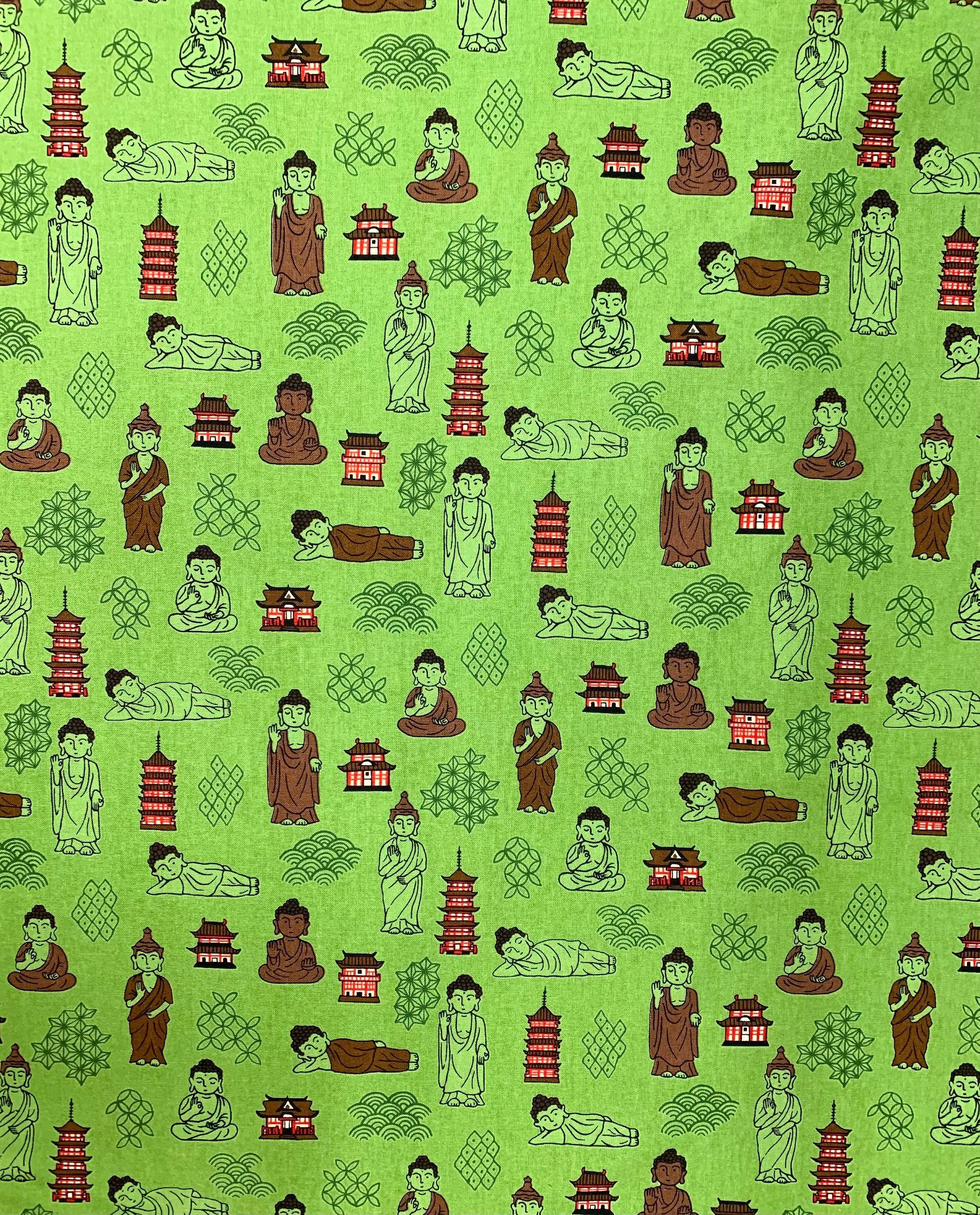 Naka - Buddha Temple Cotton Fabric - Matcha Green