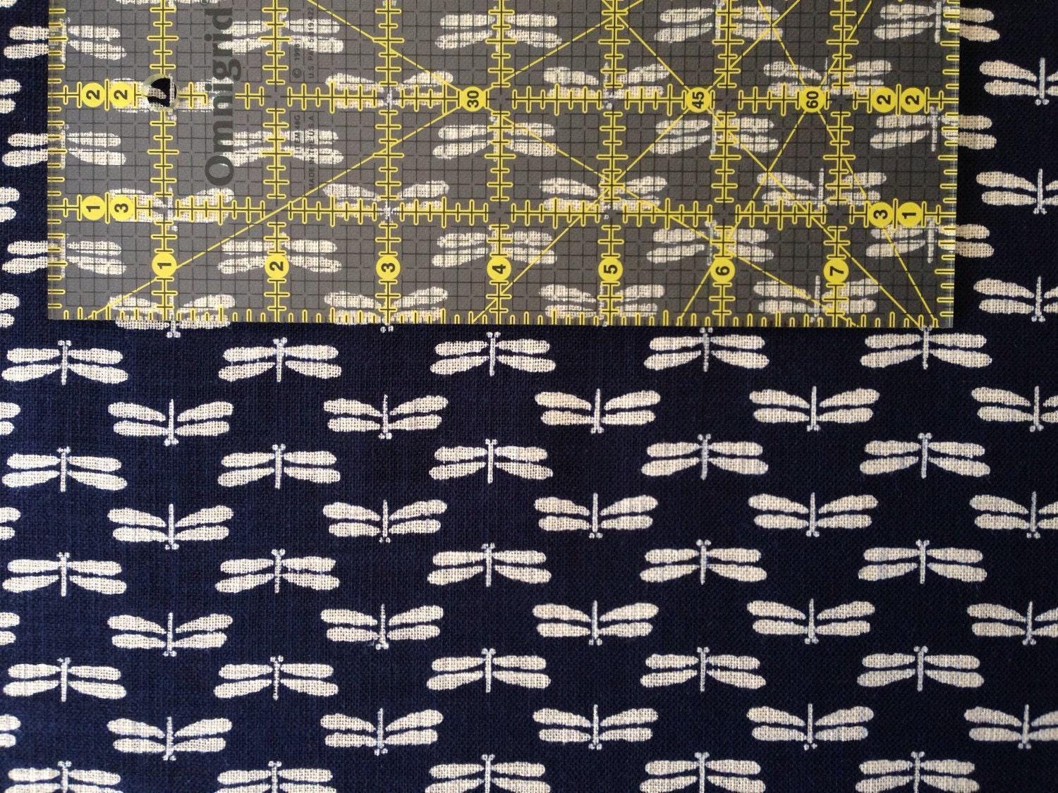Sevenberry - Dragonfly Tombo Cotton Fabric - Navy Blue Beige