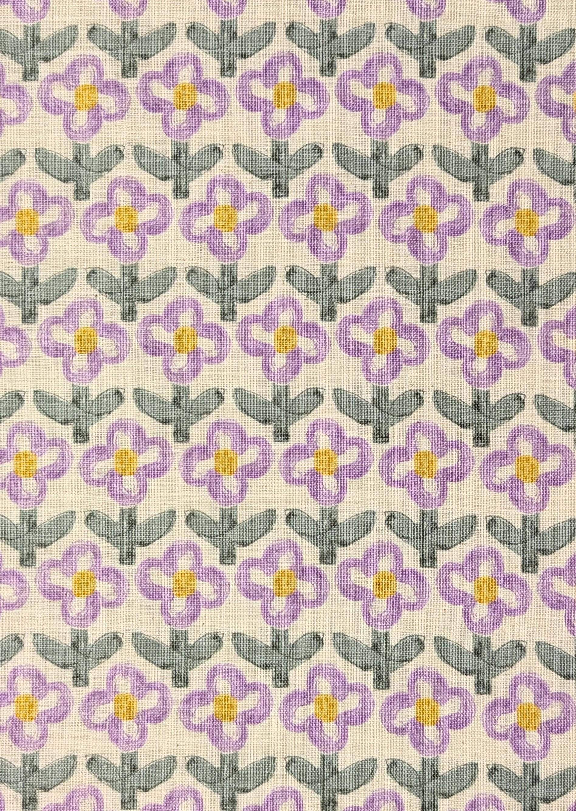 Sevenberry - NEW Standing Flowers Rustic Weave Cotton Fabric - White and Purple