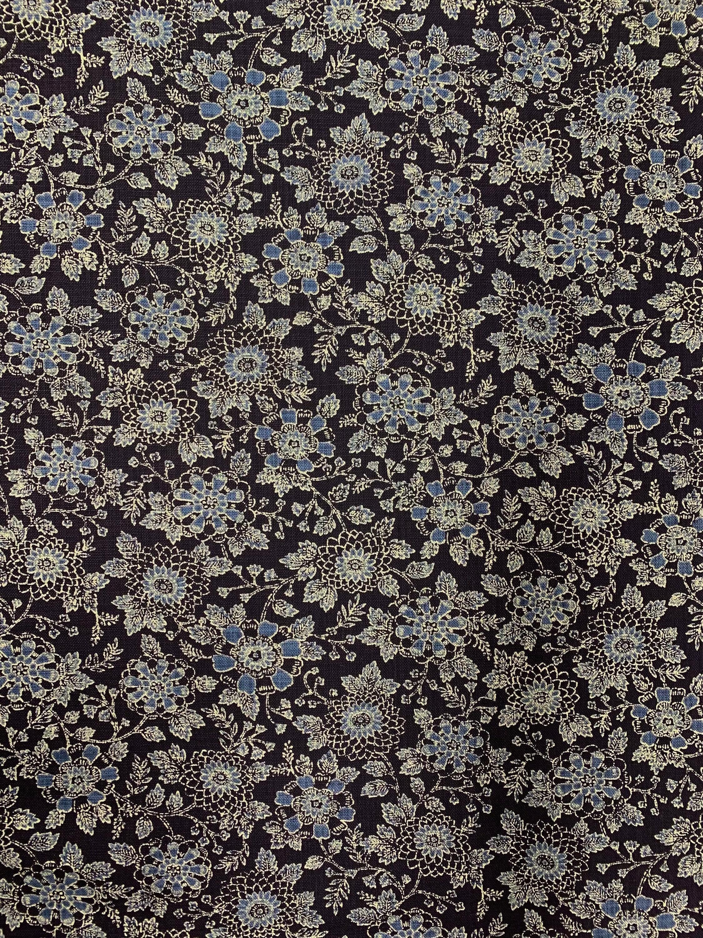 Sevenberry - Vintage Floral Cotton Fabric - Navy Blue