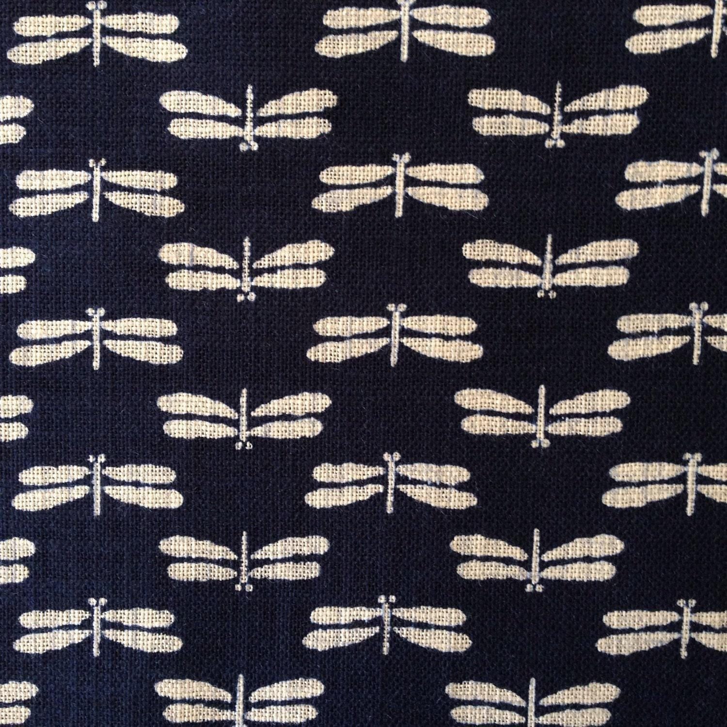 Sevenberry - Dragonfly Tombo Cotton Fabric - Navy Blue Beige