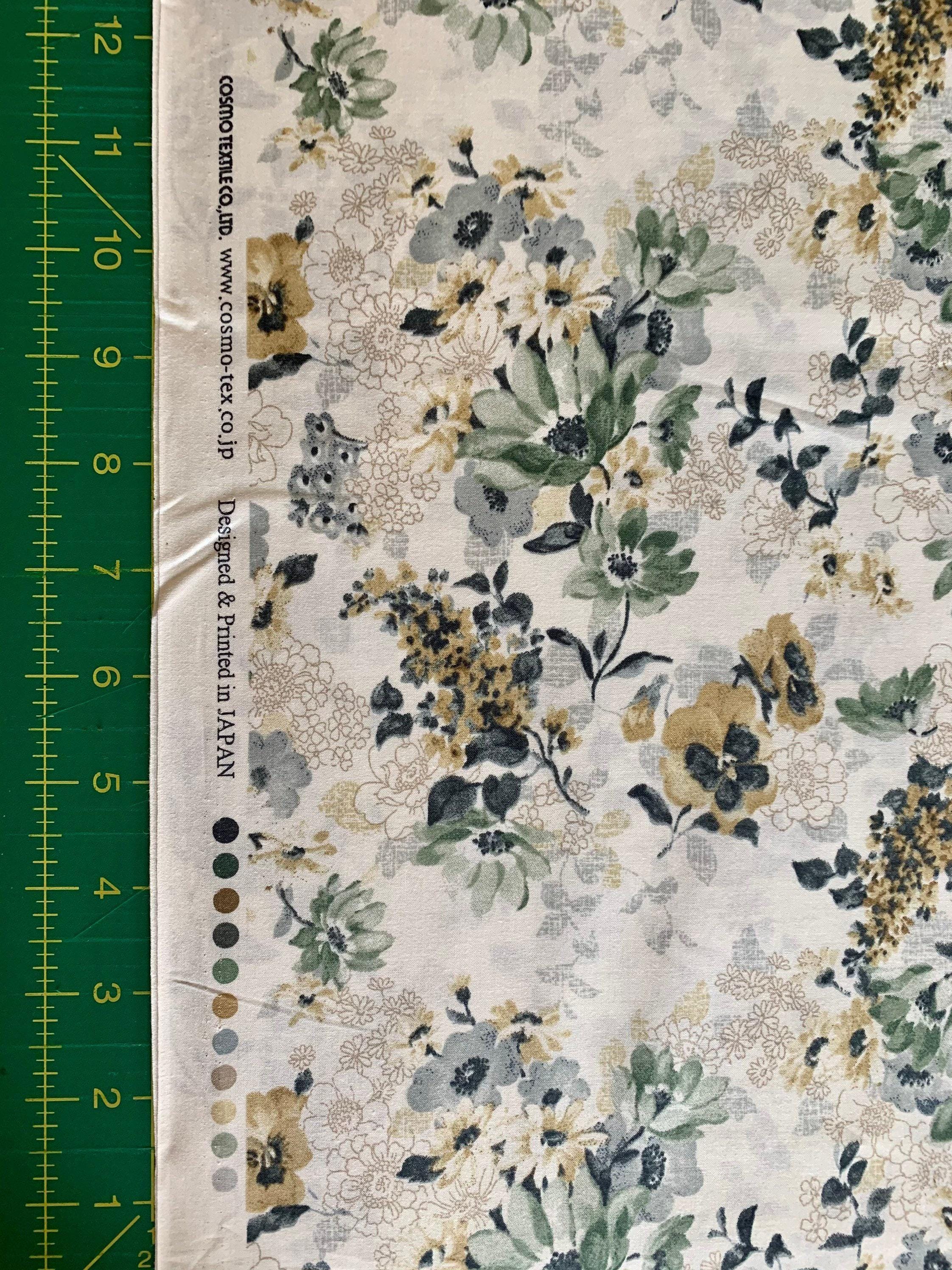 REMNANT Vintage Florals Cosmo cotton lawn fabric AP05703-2D green