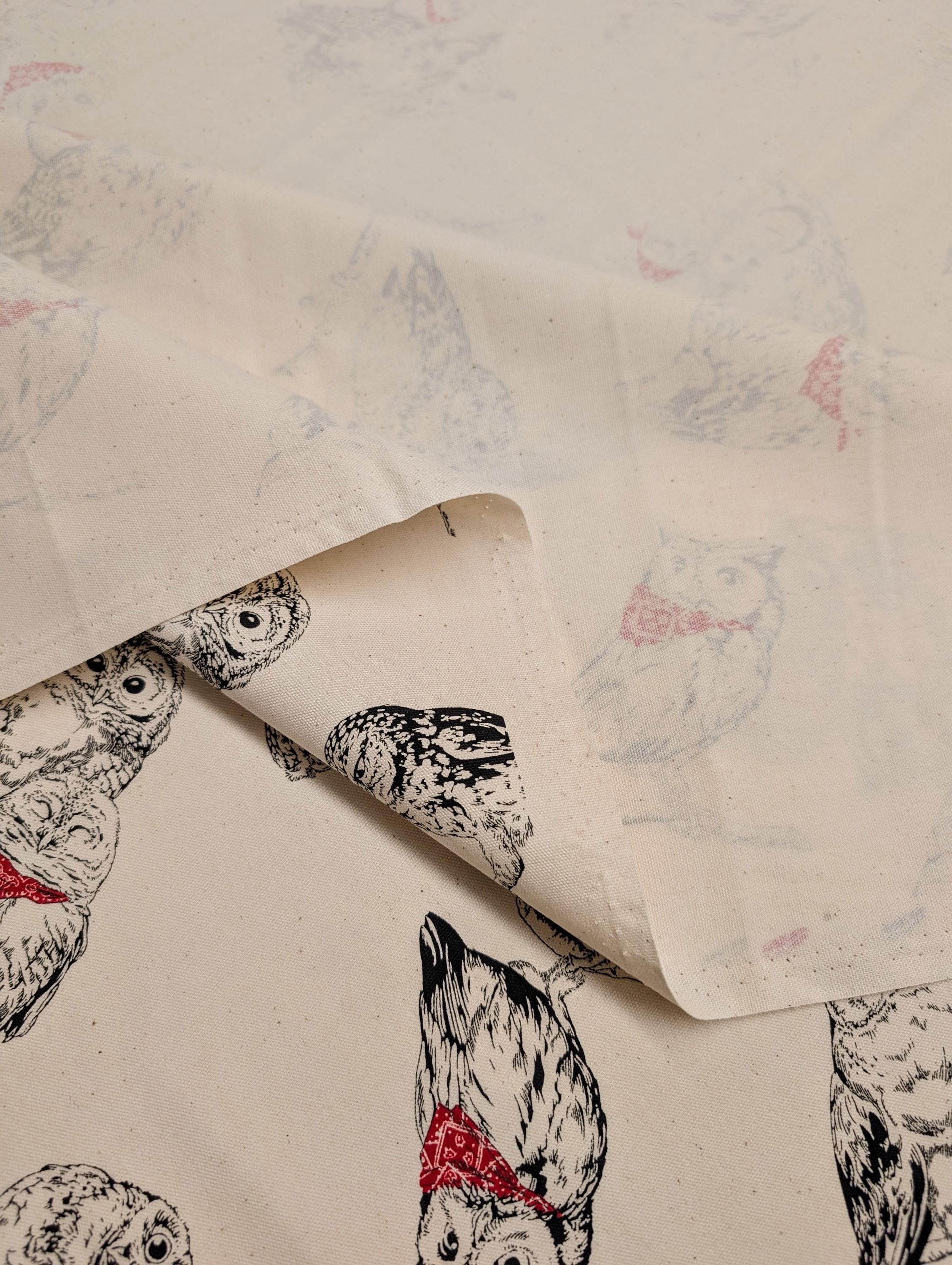 Cosmo - Owls in Bandanas Cotton Oxford - Beige