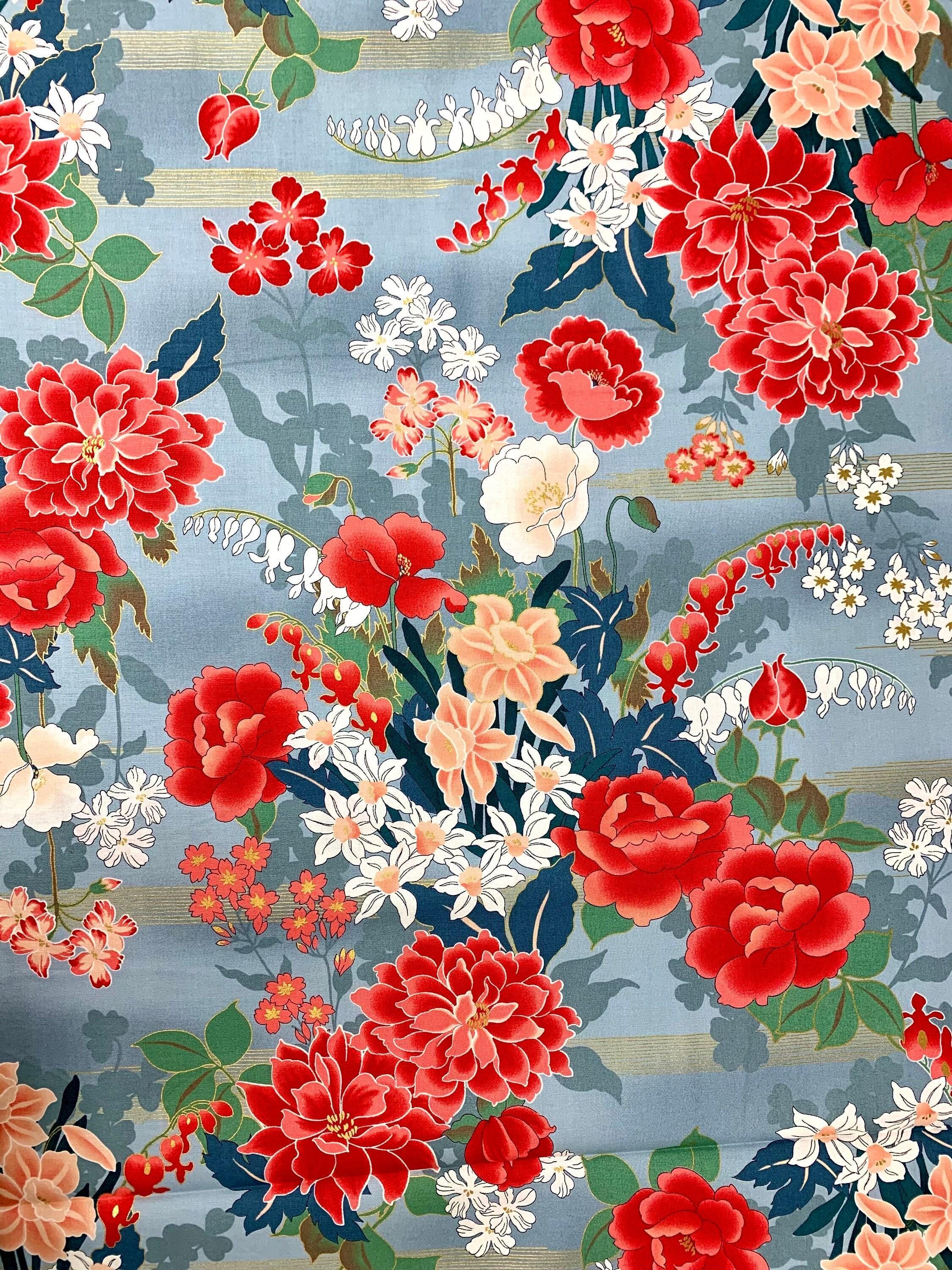 QuiltGate - Hyakka Ryoran Floral Splendor Cotton Fabric - Gray