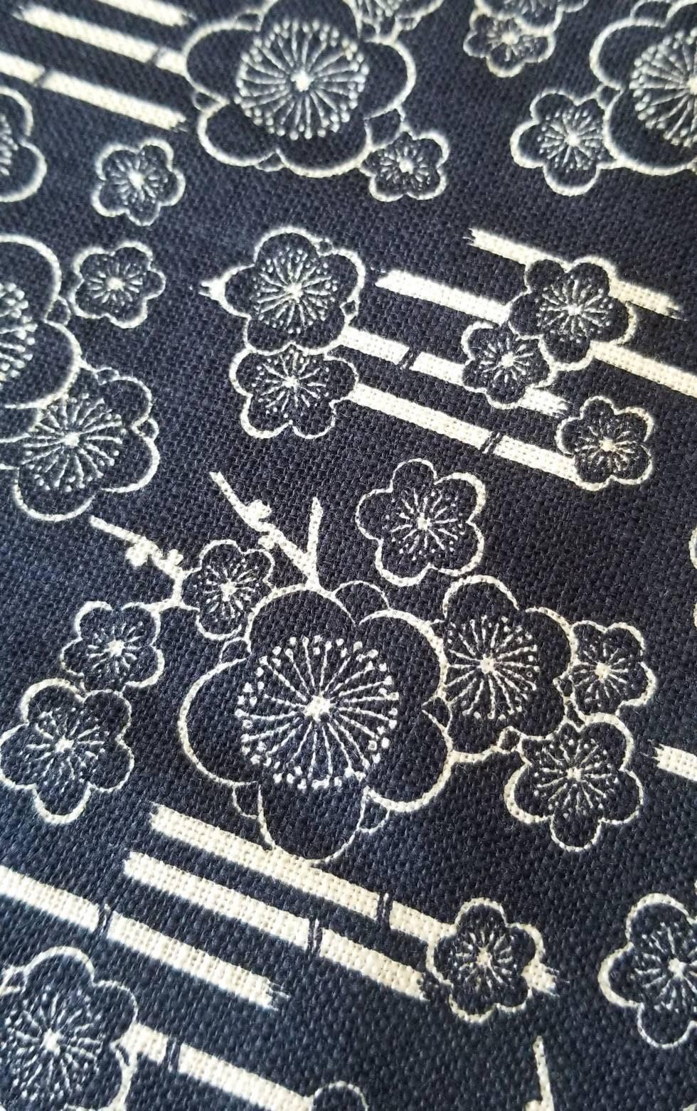 Sevenberry - Plum Cherry Blossoms Cotton Fabric - Navy Blue