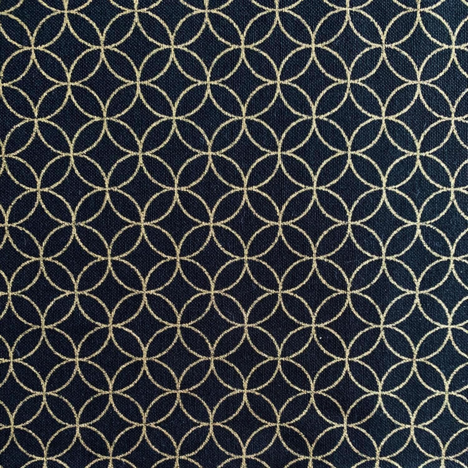 Sevenberry - Golden Shippo Circles Cotton Fabric - Black
