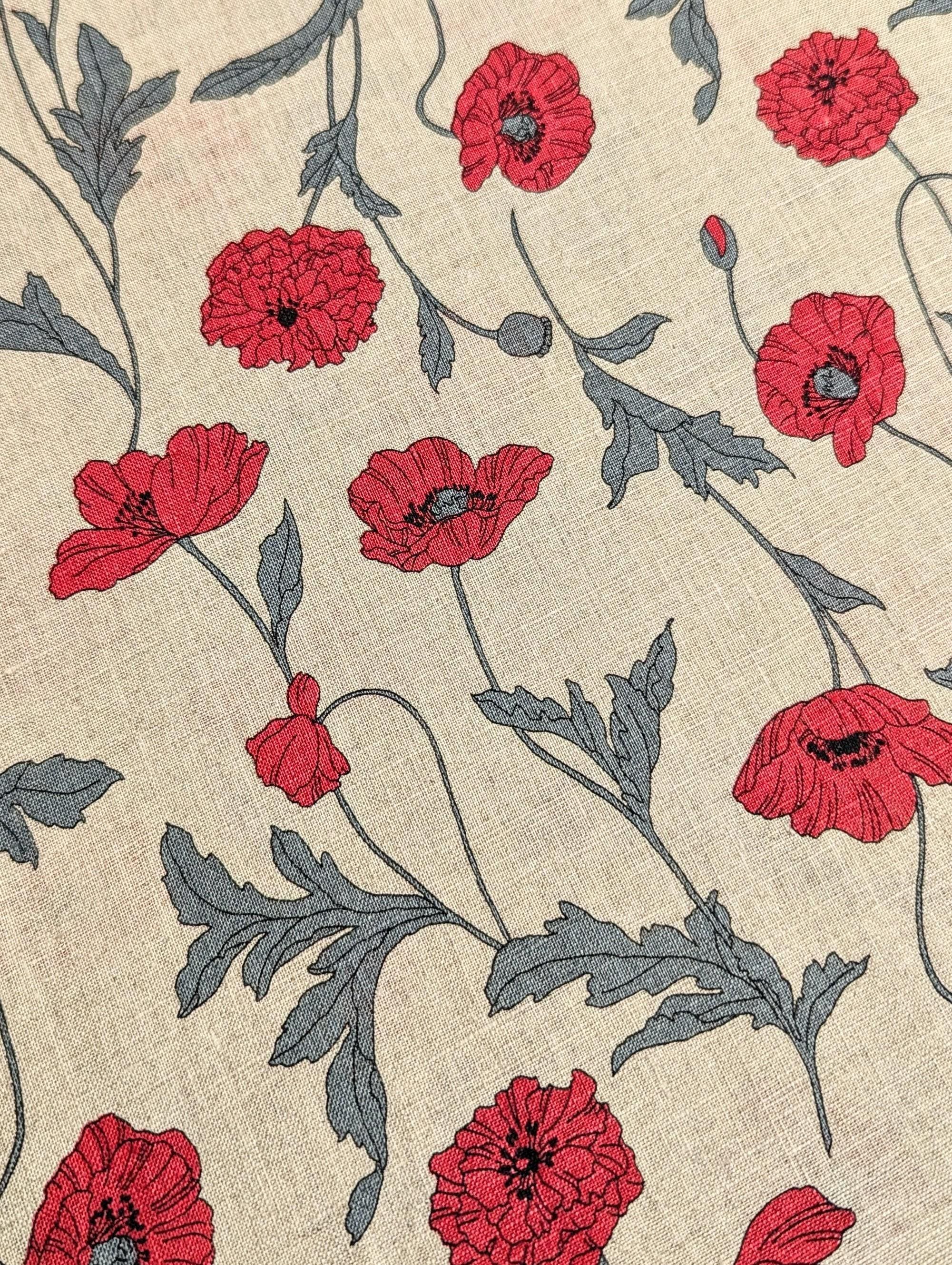 Hokkoh - Summer Poppies Linen Fabric - Beige and pink