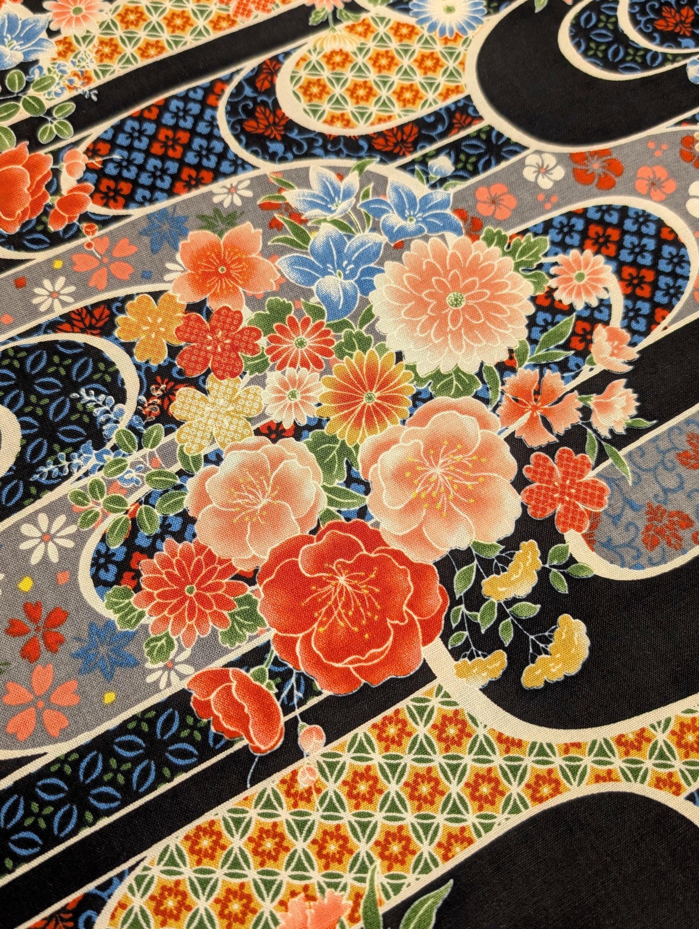 Sevenberry - Floral Waves Cotton Fabric - Black