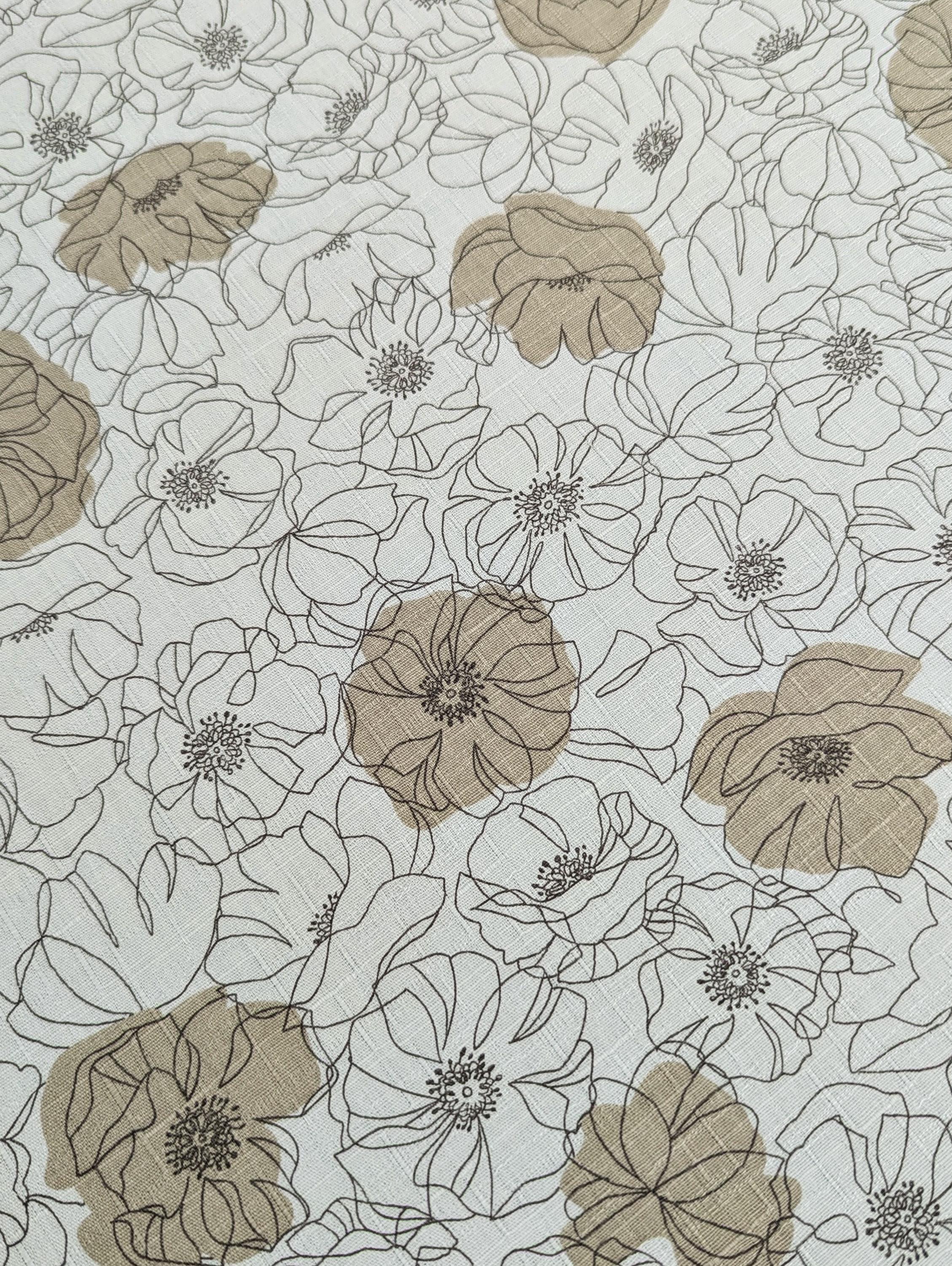 Koizumi - Line Art Poppies Cotton Dobby - Pale Blue and Gray