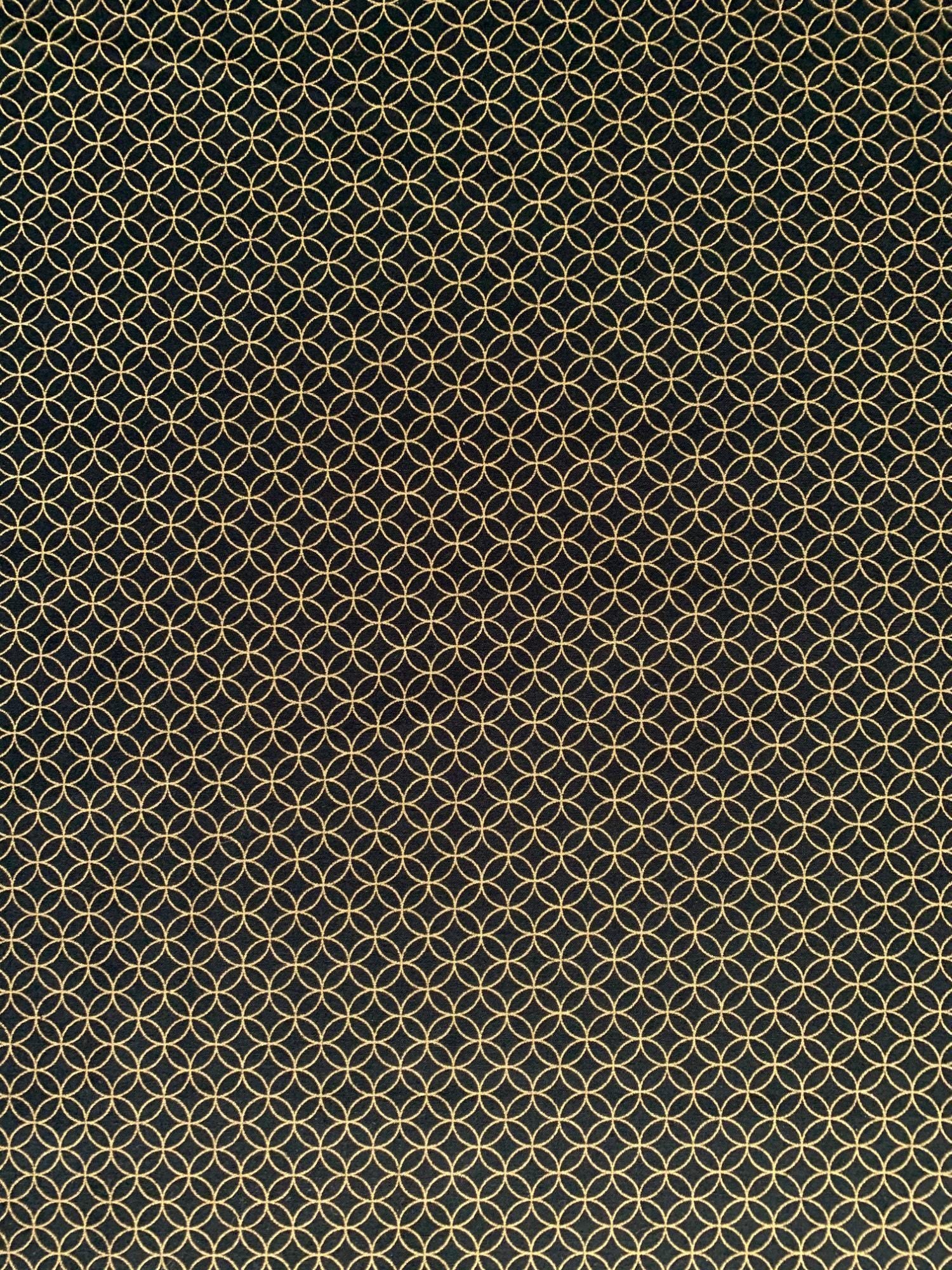 Sevenberry - Golden Shippo Circles Cotton Fabric - Black