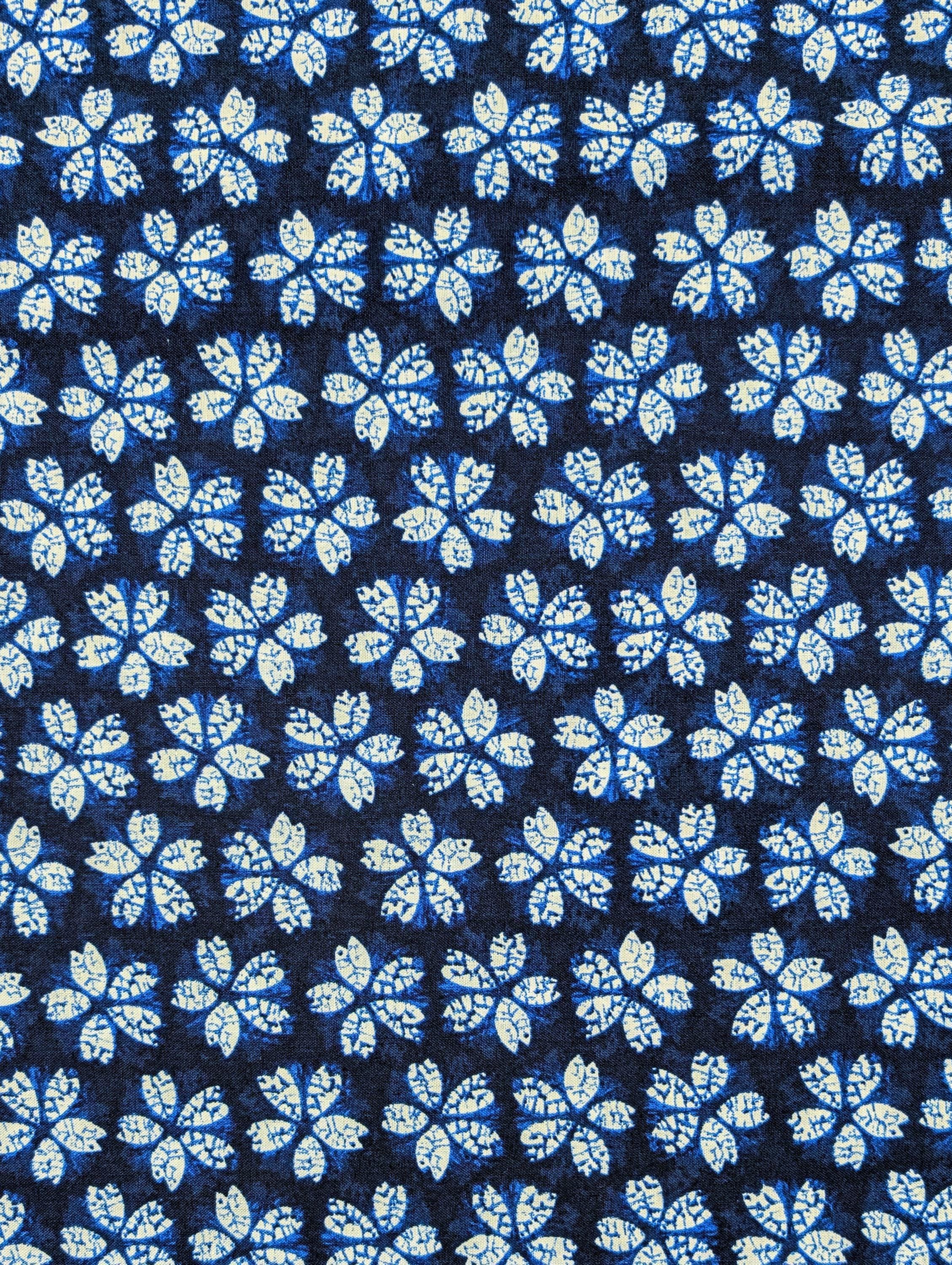 Sevenberry - Cherry Blossom Shibori-Style Collection Cotton Fabric - Blue White