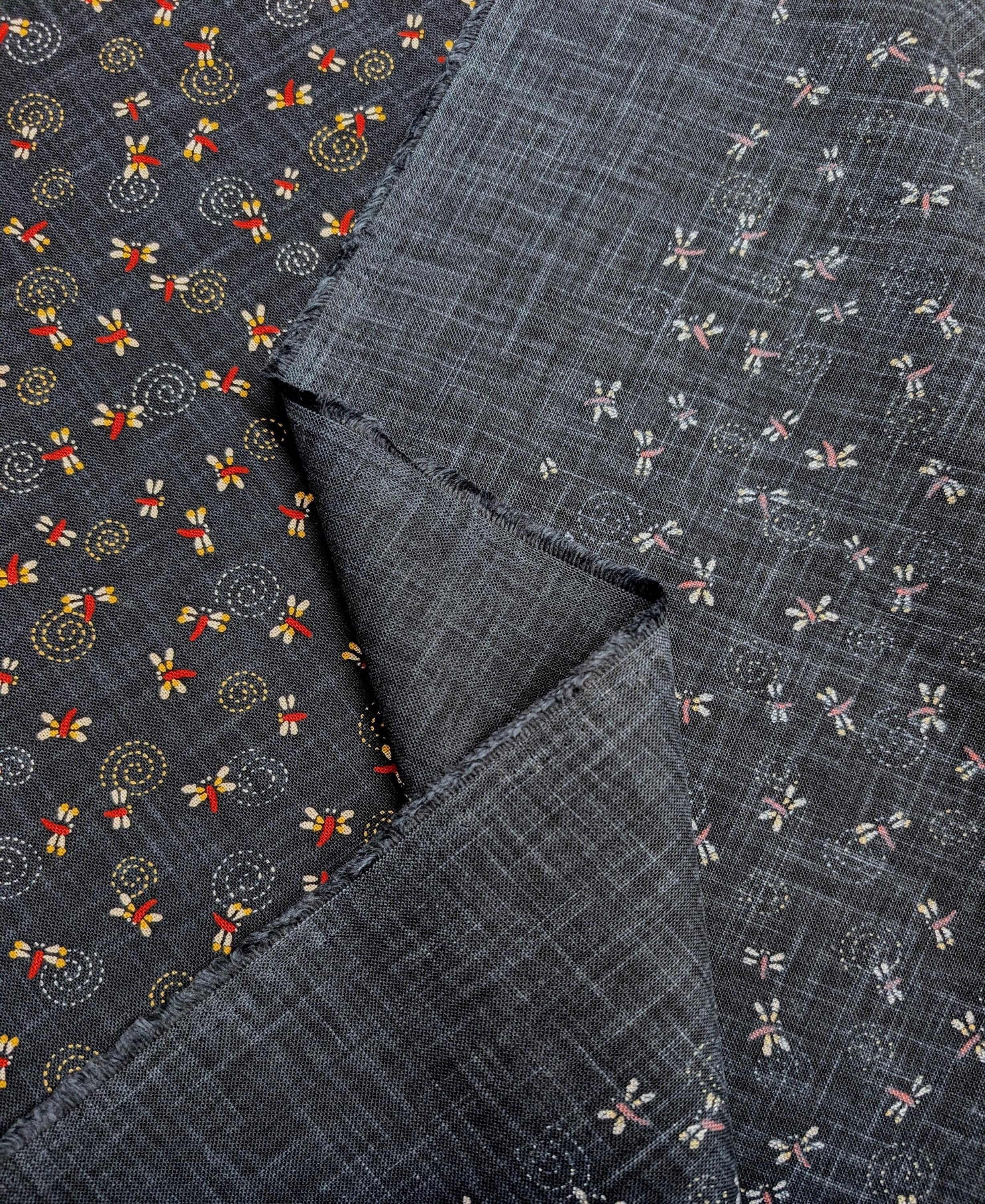 Tiny Dragonflies hand stenciled Japanese cotton fabric KP7090-111 A - half yard