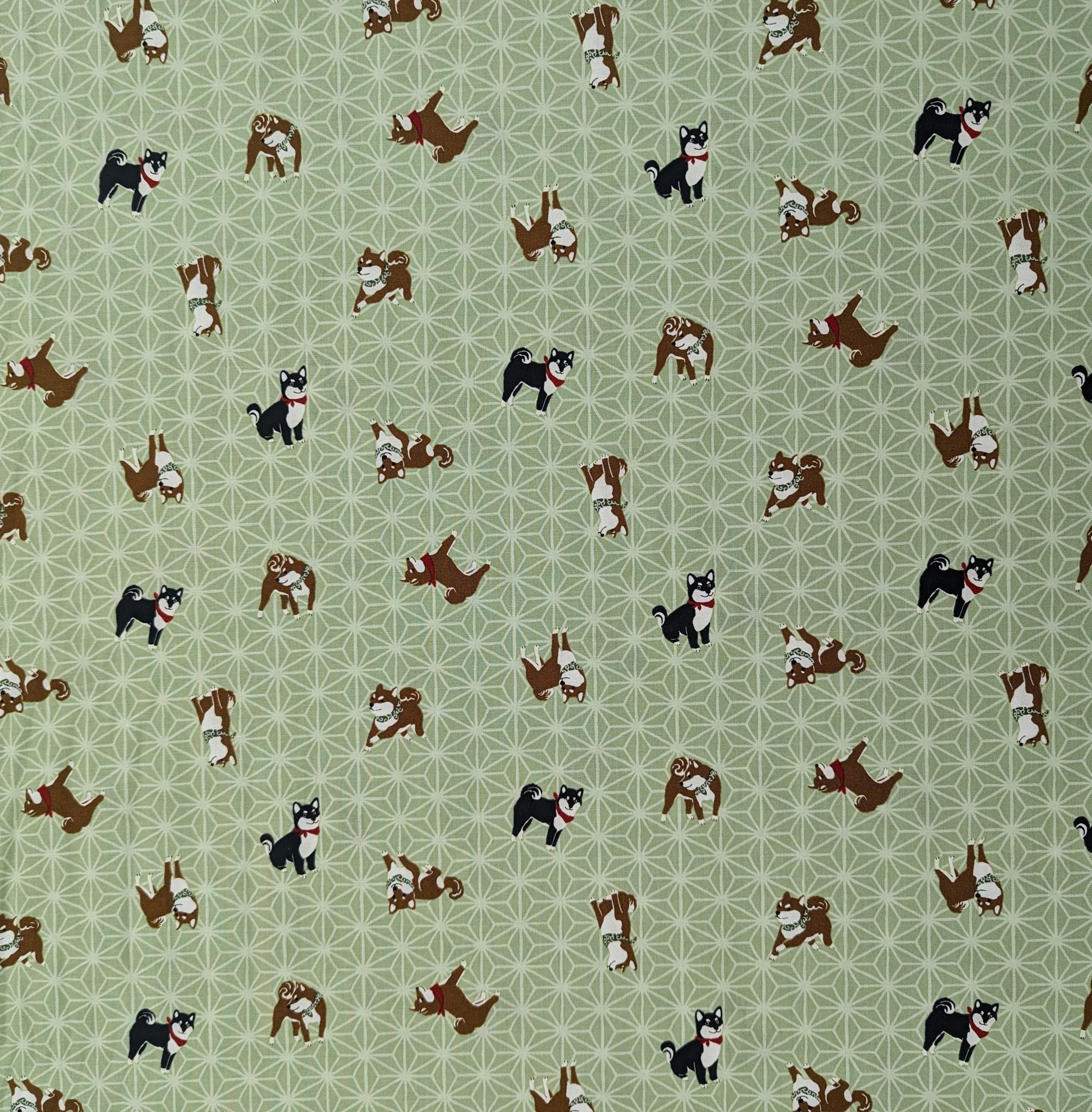 Hishiei - Asanoha Shibas Cotton Fabric - Green