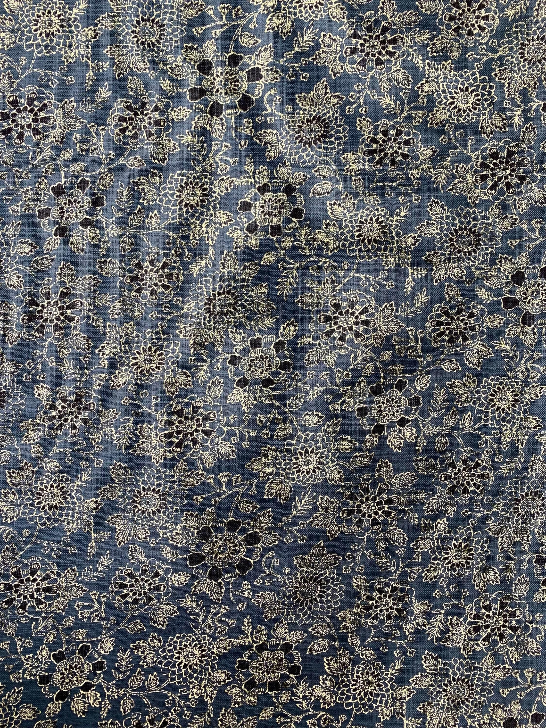 Sevenberry - Vintage Floral Cotton Fabric - Medium Blue