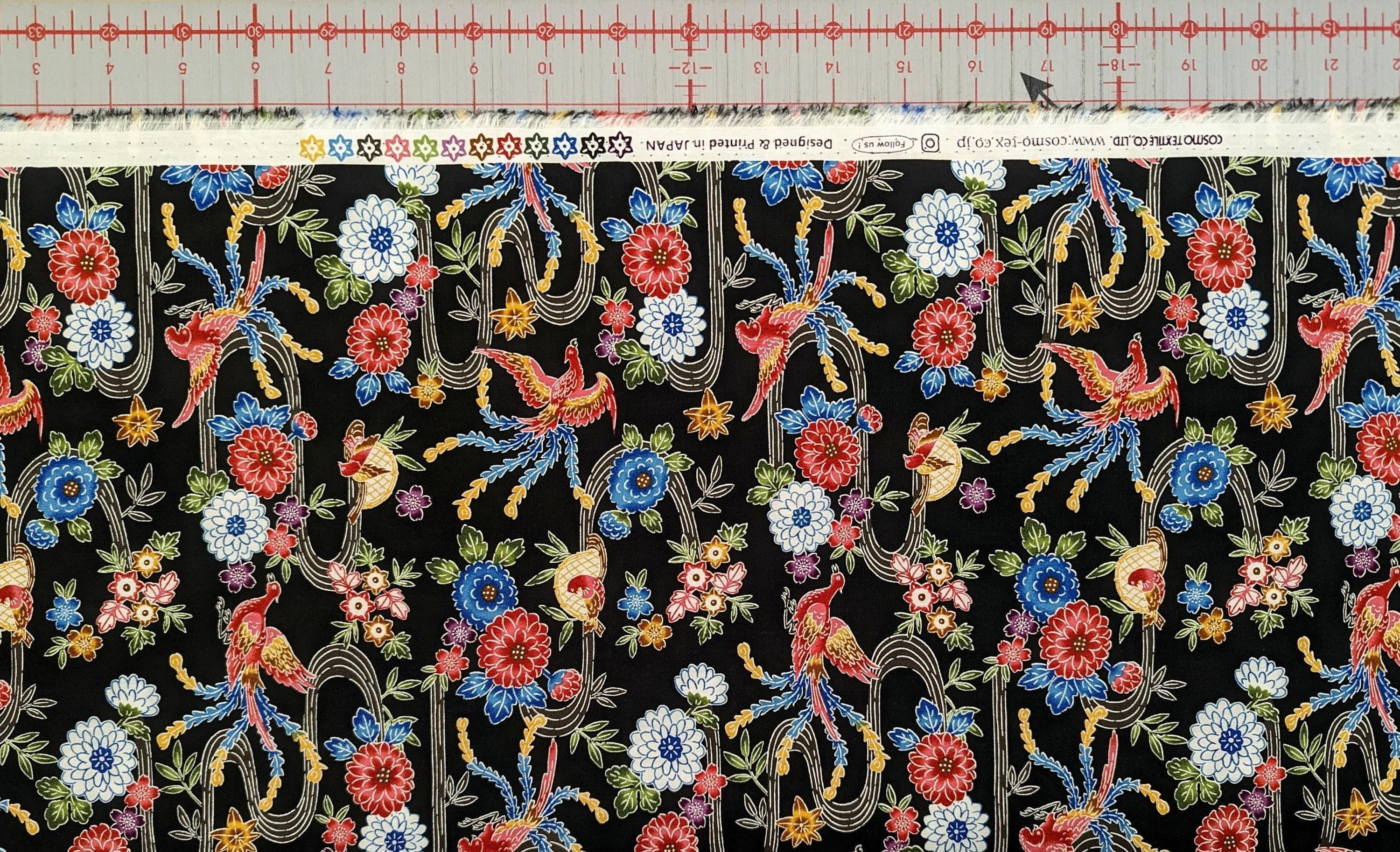 Cosmo - Bingata Phoenix and Flowers Cotton - Black