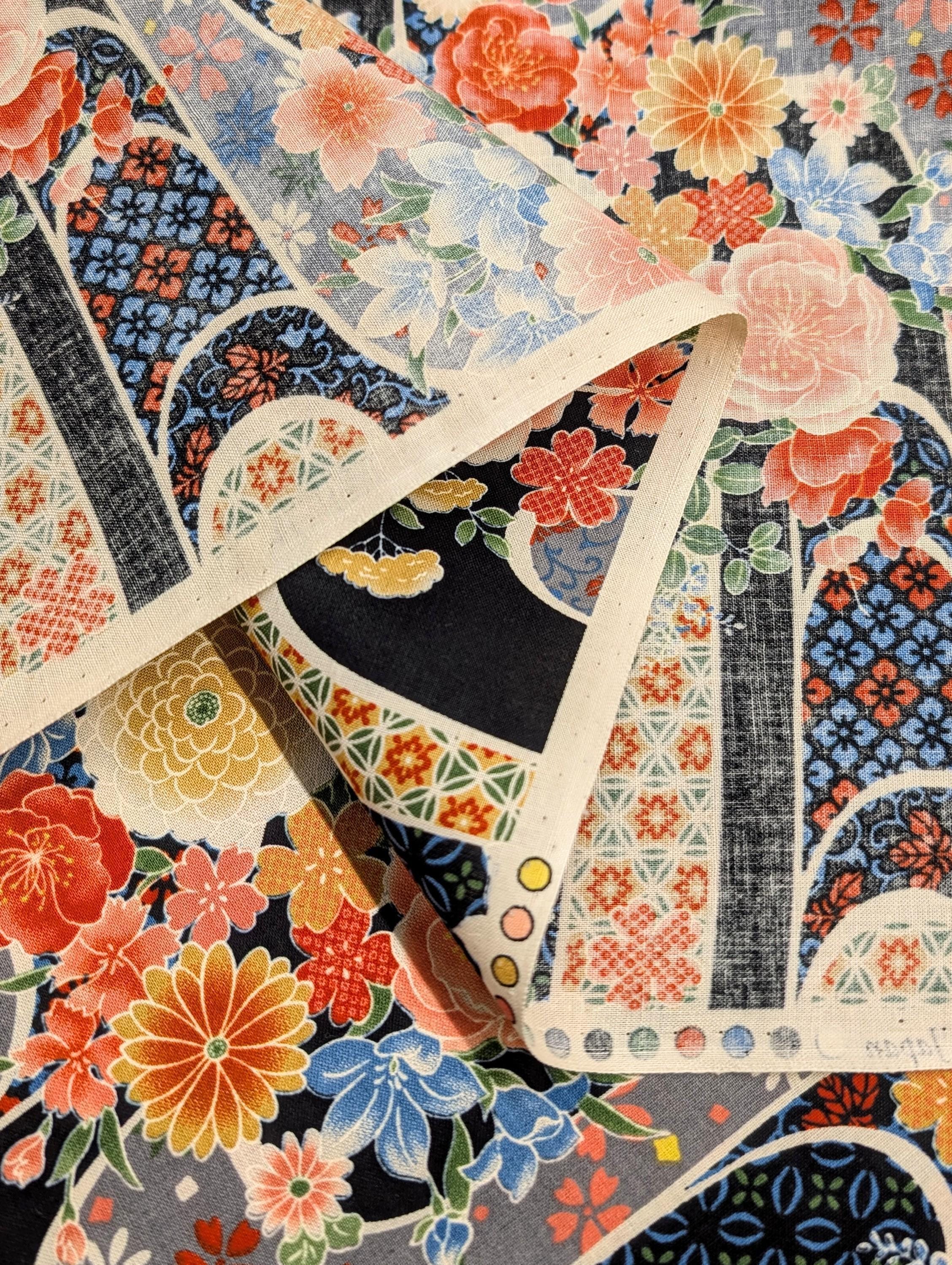 Sevenberry - Floral Waves Cotton Fabric - Black