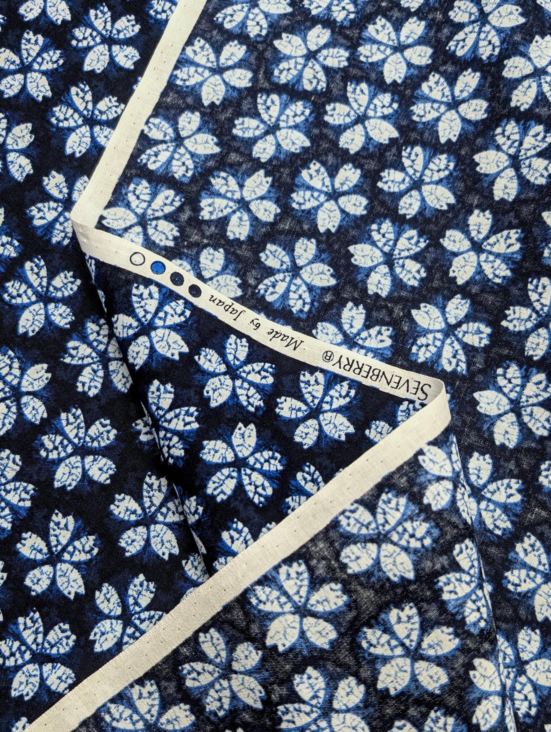 Sevenberry - Cherry Blossom Shibori-Style Collection Cotton Fabric - Blue White