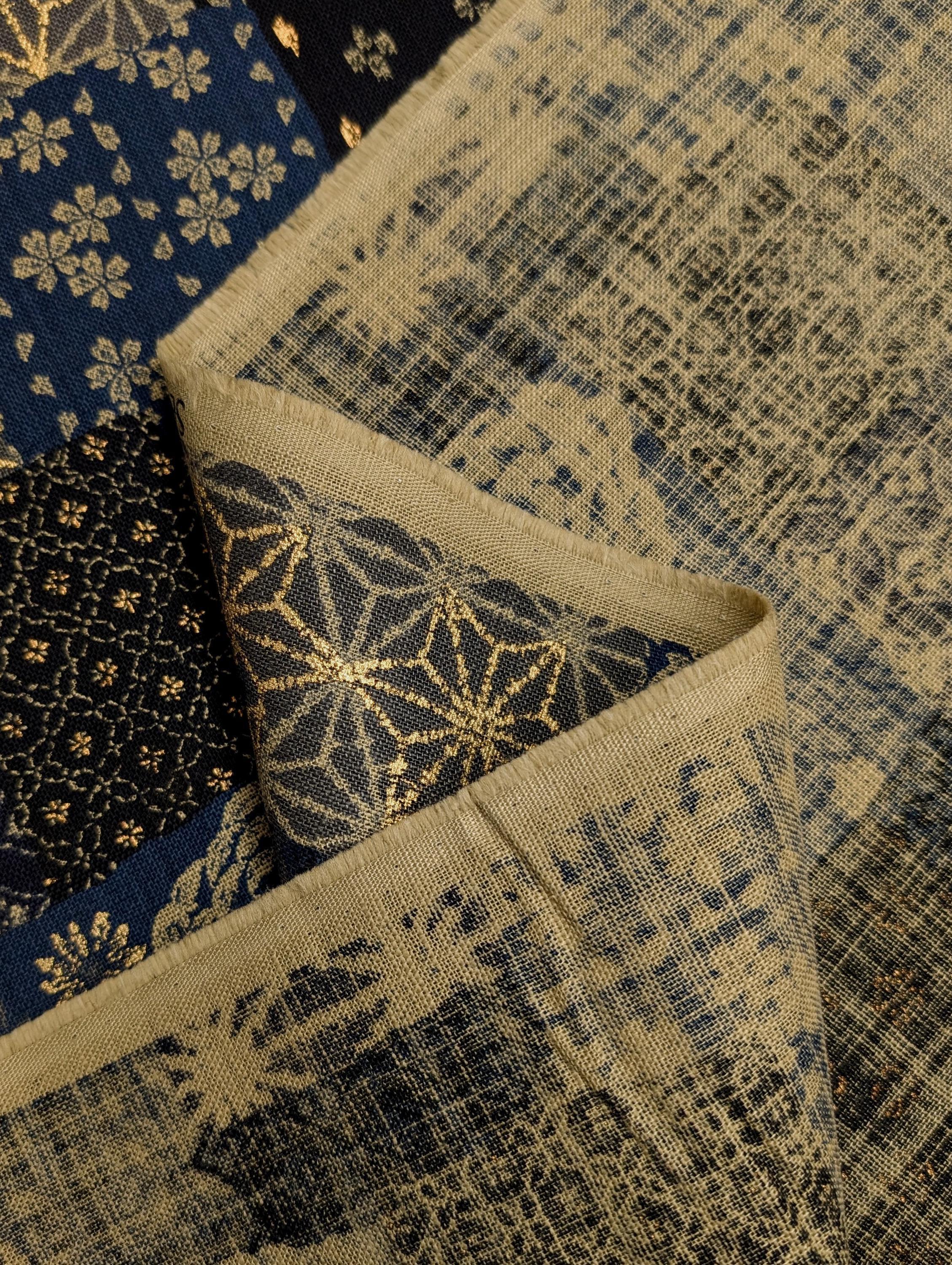 Sevenberry - Golden Boro Patchwork Cotton Fabric - Dark Blue and Beige