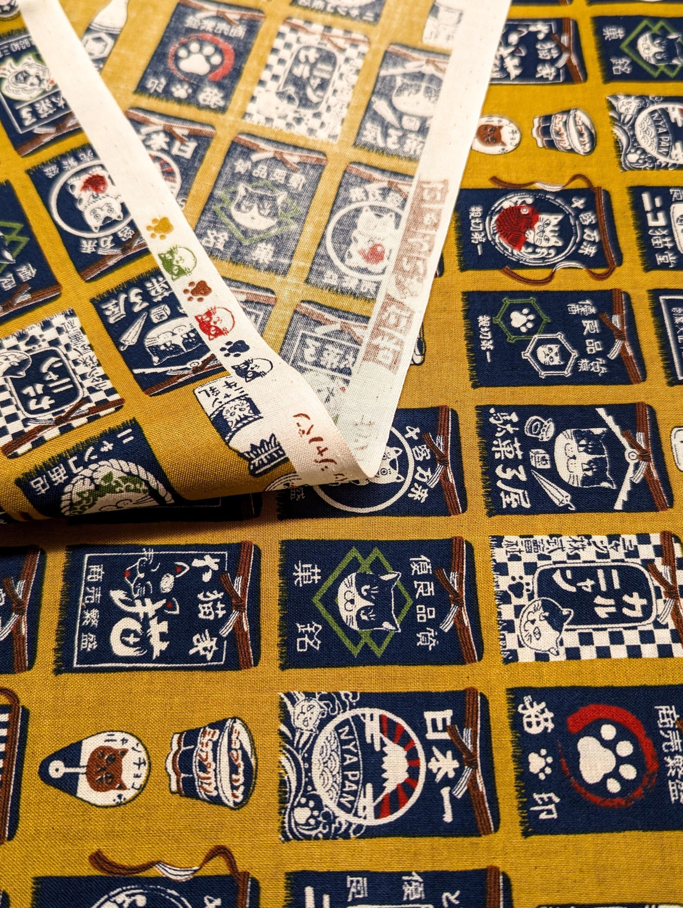 Senyo - Maekake Sake Apron Cats Cotton Fabric - Mustard