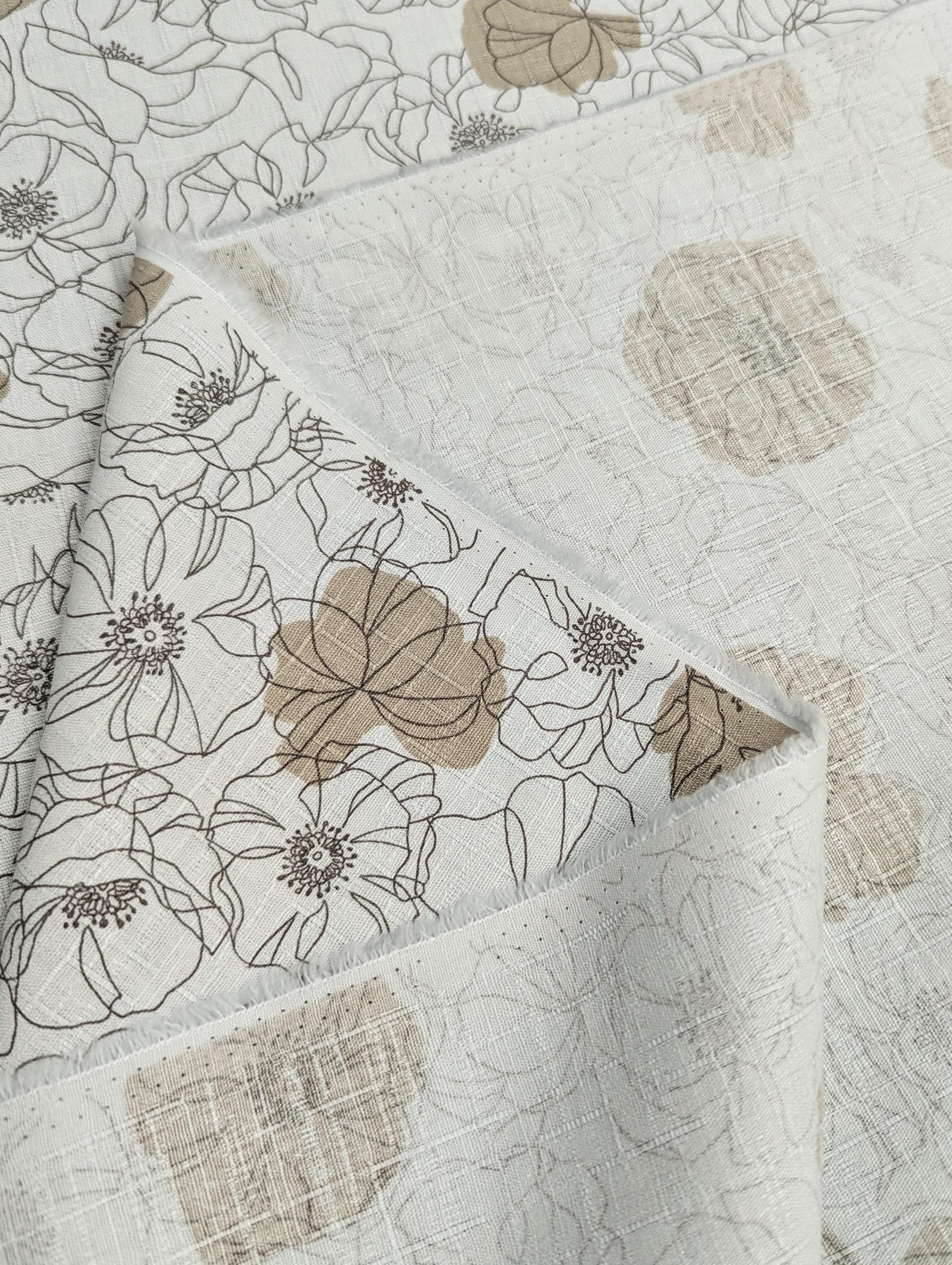 Koizumi - Line Art Poppies Cotton Dobby - Pale Blue and Gray