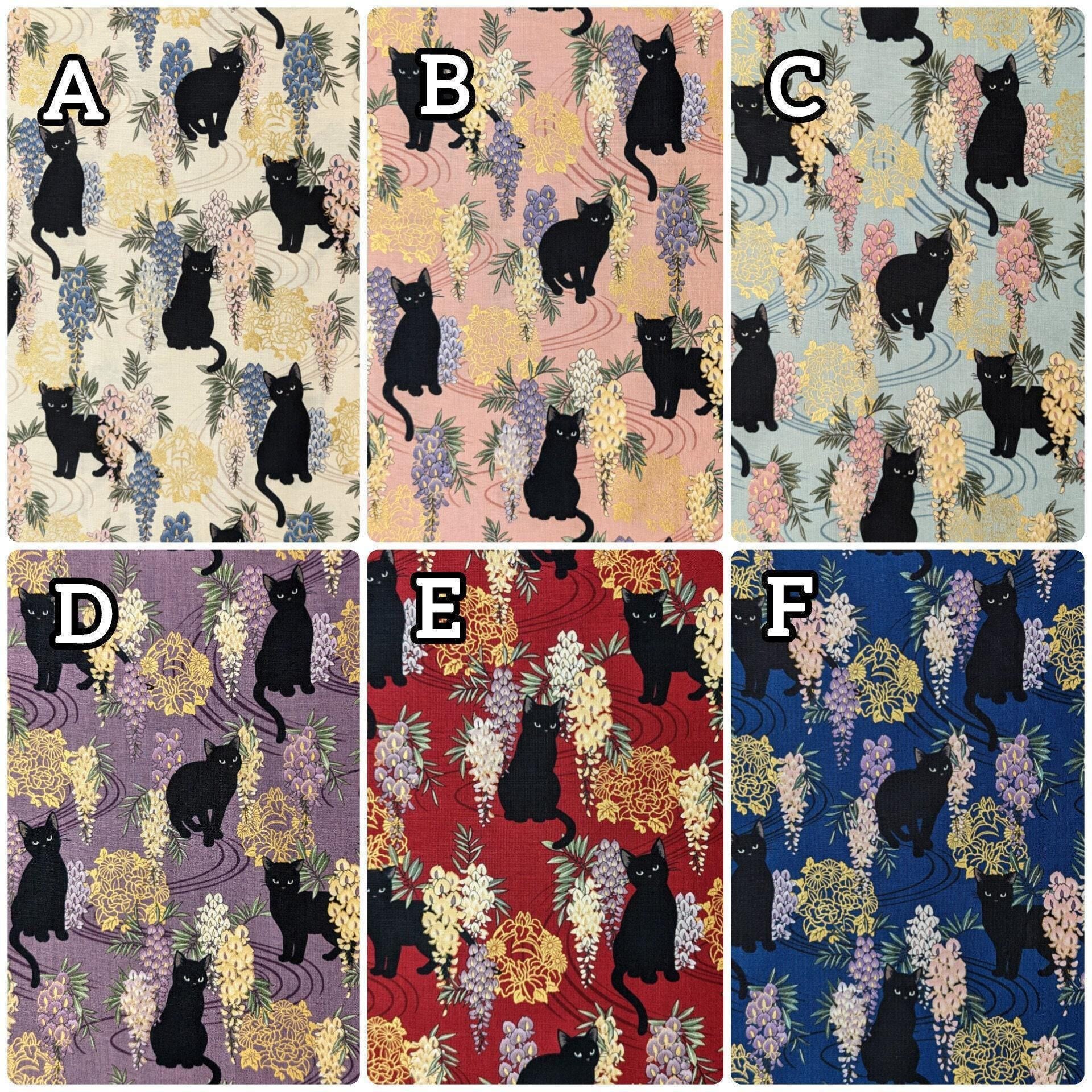 QuiltGate - Hyakka Ryoran Cats and Wisteria Cotton Fabric - White