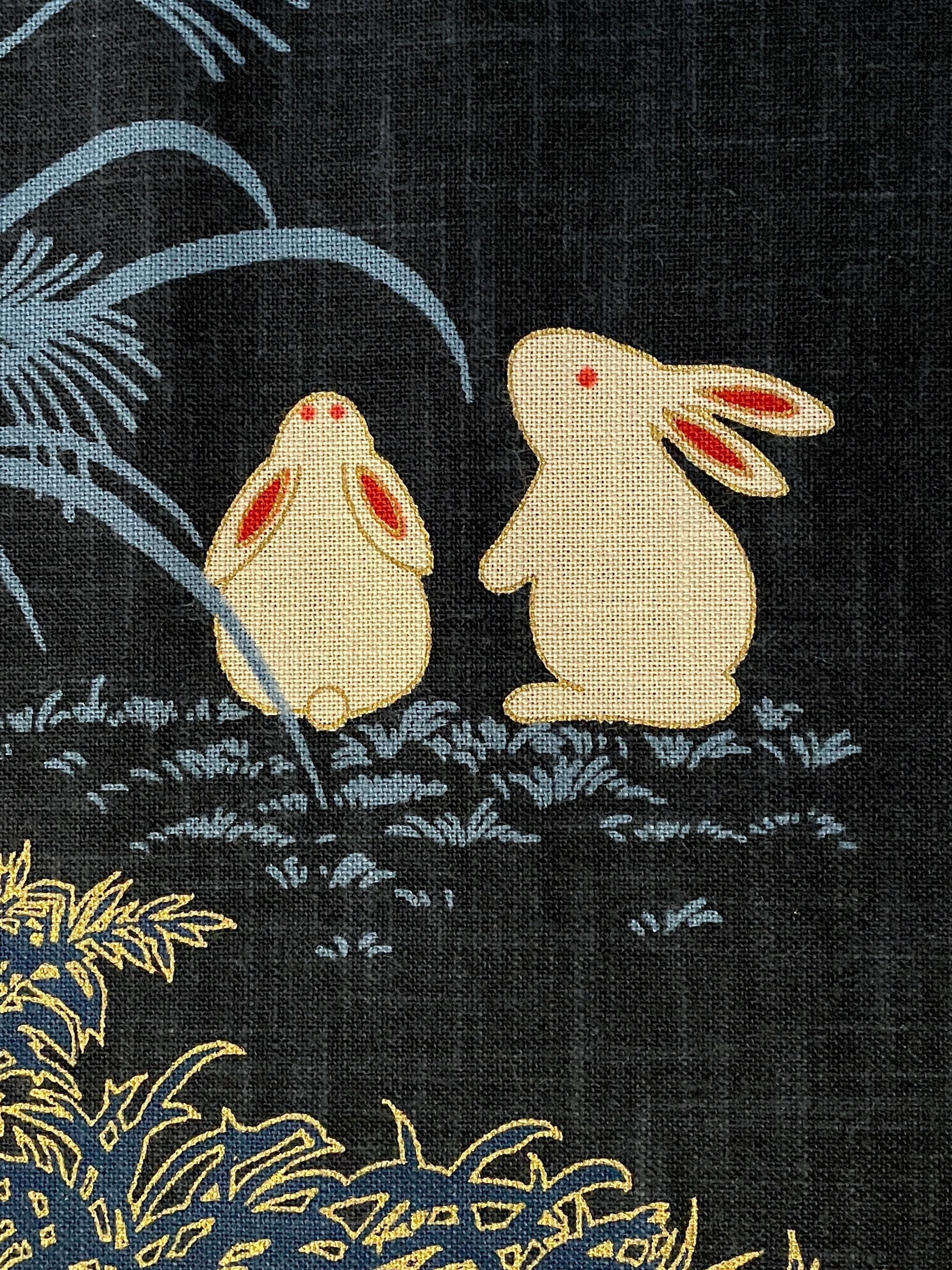 Kurenai - Rabbit Harvest Moon Japanese Noren Panel - Blue