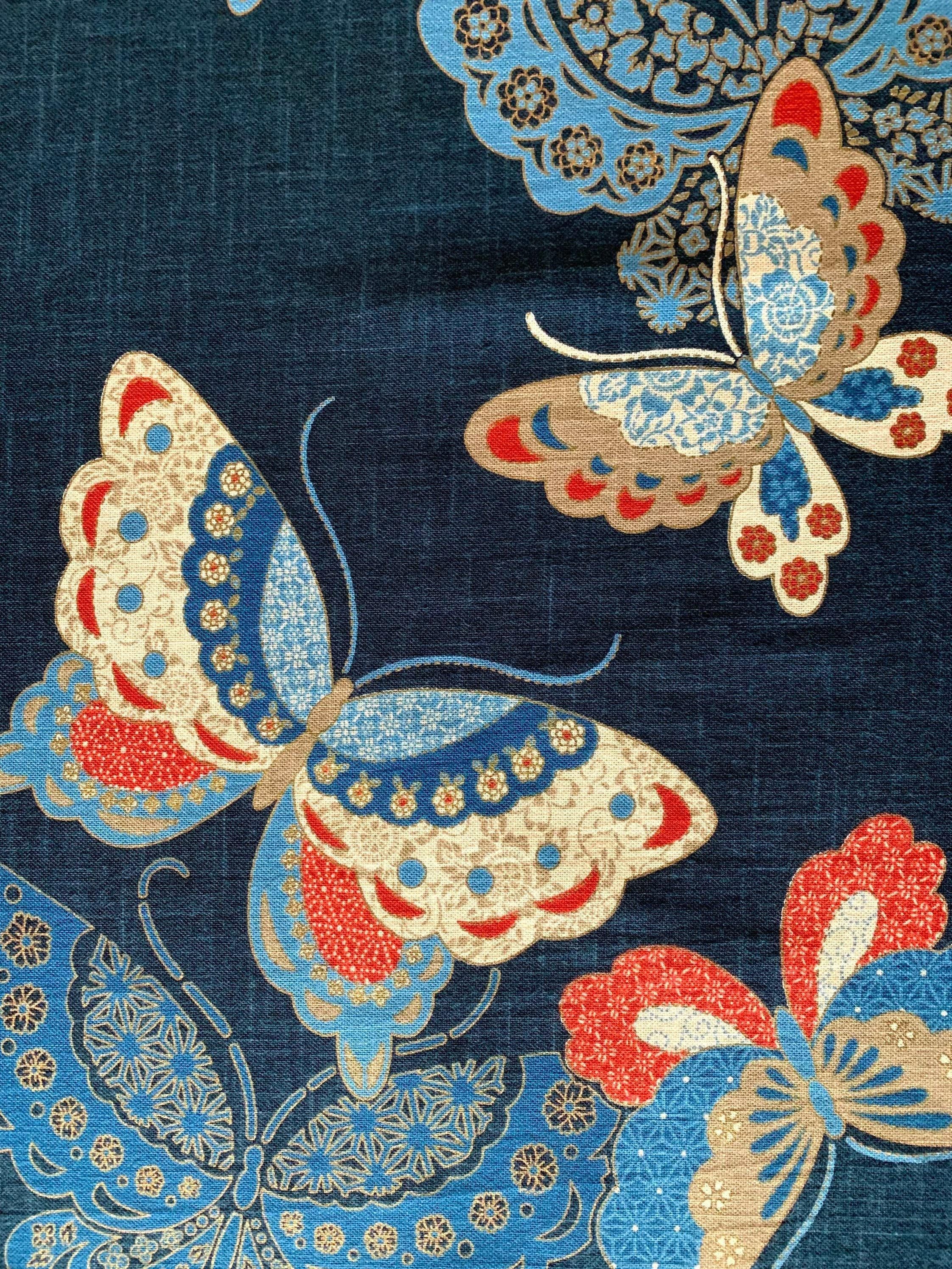 Kurenai - Butterflies Japanese Noren Panel - Blue