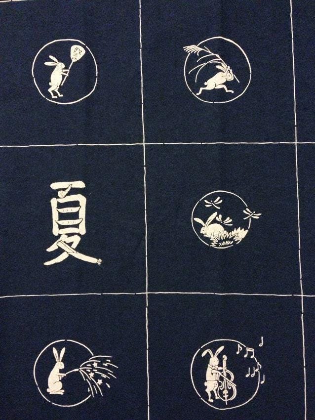 Kurenai - Four Seasons Usagi Rabbit Cotton Panel - Navy or Black