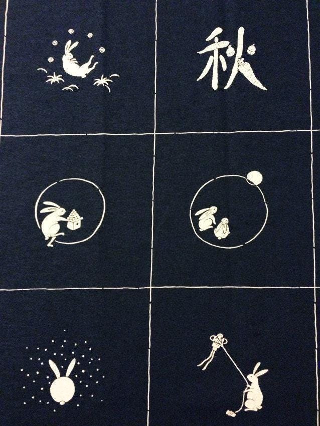 Kurenai - Four Seasons Usagi Rabbit Cotton Panel - Navy or Black