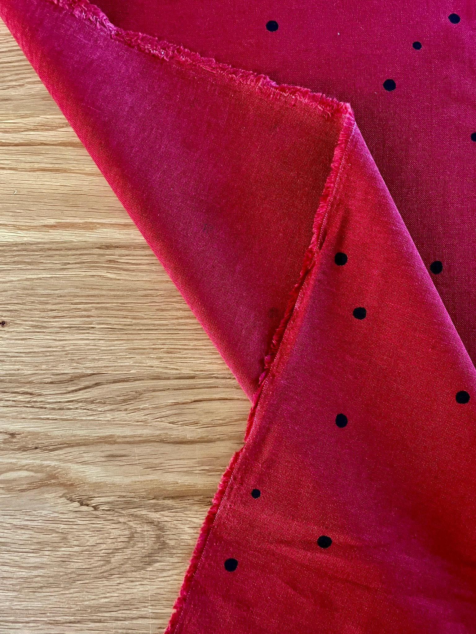 Orimono Imports - Playful Cat and Kitten with Stripes and Dots Fabric Panel - Red