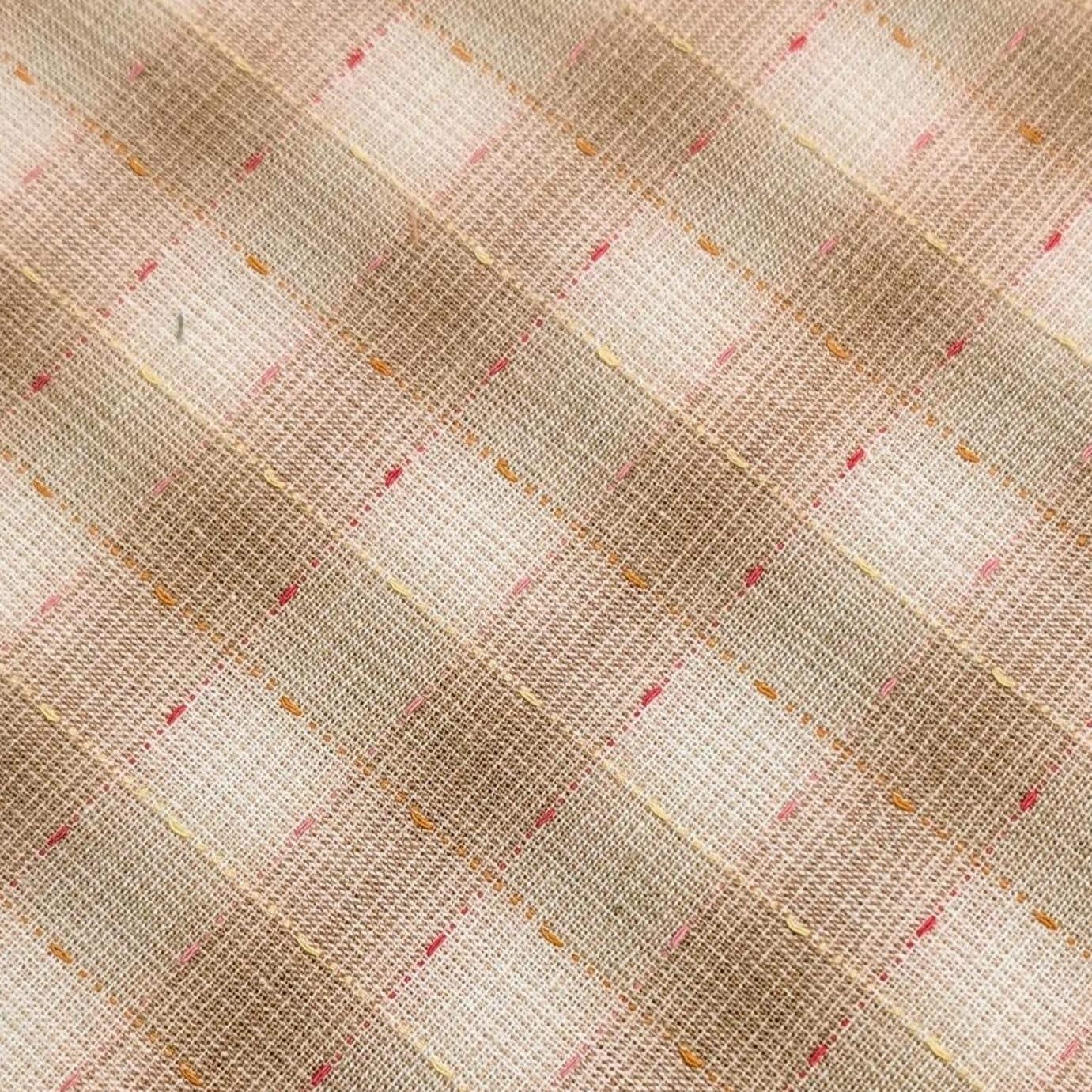 NEW Dotted textured gingham Japanese yarn dyed cotton taupe fabric SY10633S B tan