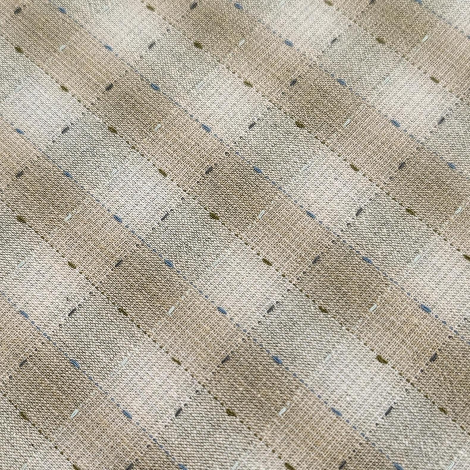 NEW Dotted textured gingham Japanese yarn dyed cotton taupe fabric SY10633S E blue