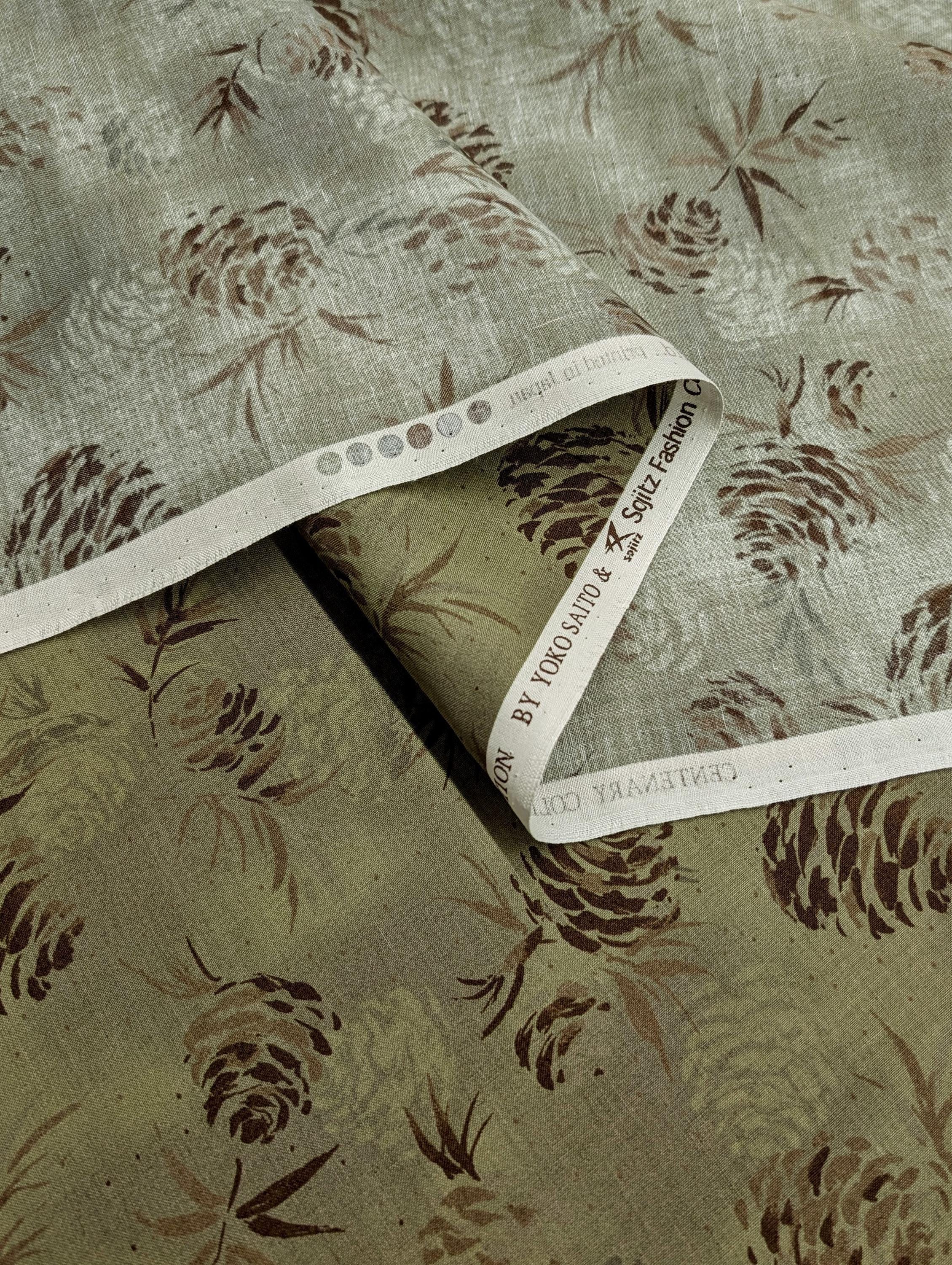 Vancet - Watercolor Pinecones Cotton Taupe - Green