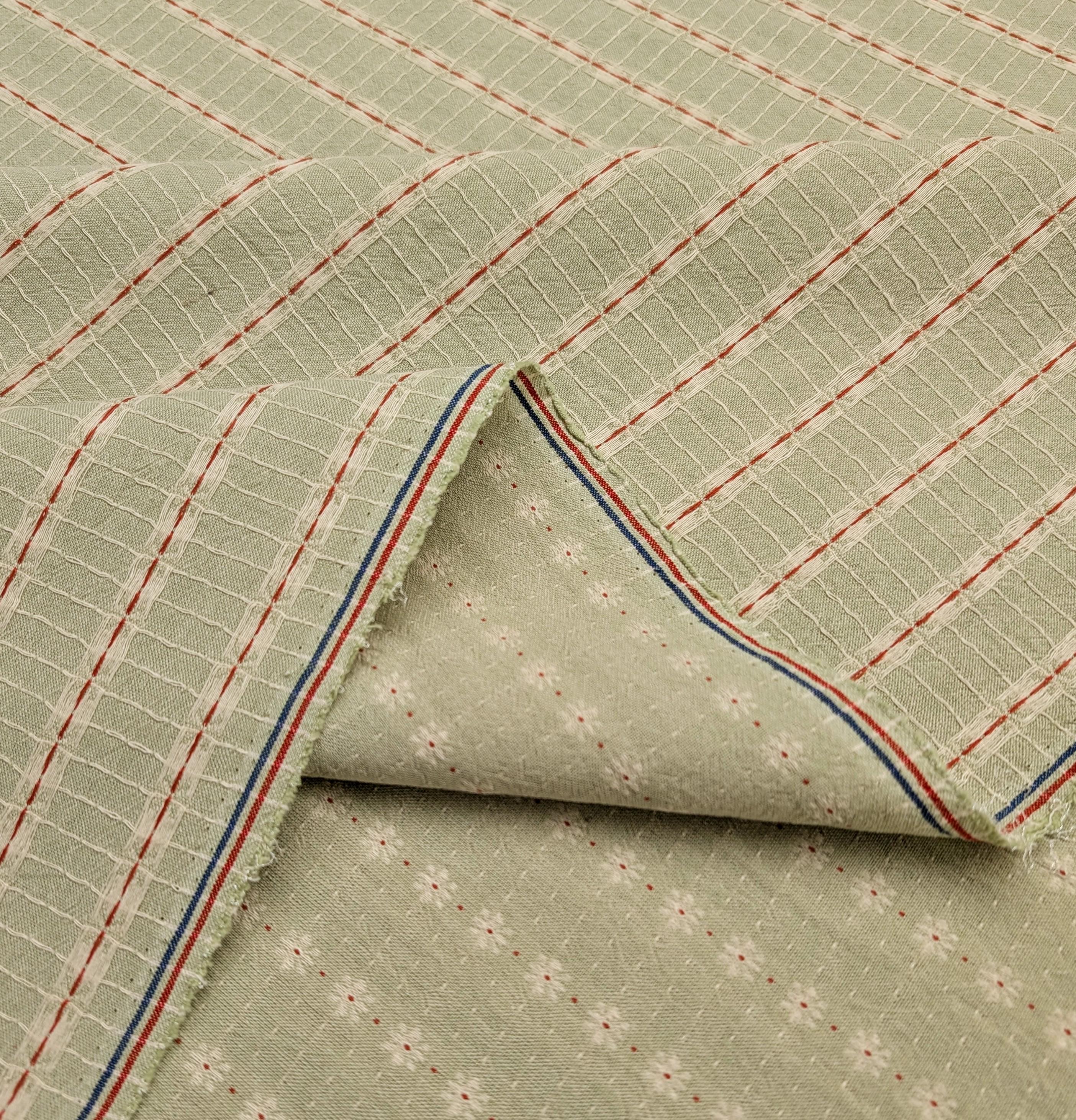 Textile Pantry - Junko Matsuda Yarn Dyed Daisy Stripes Cotton Fabric - Green