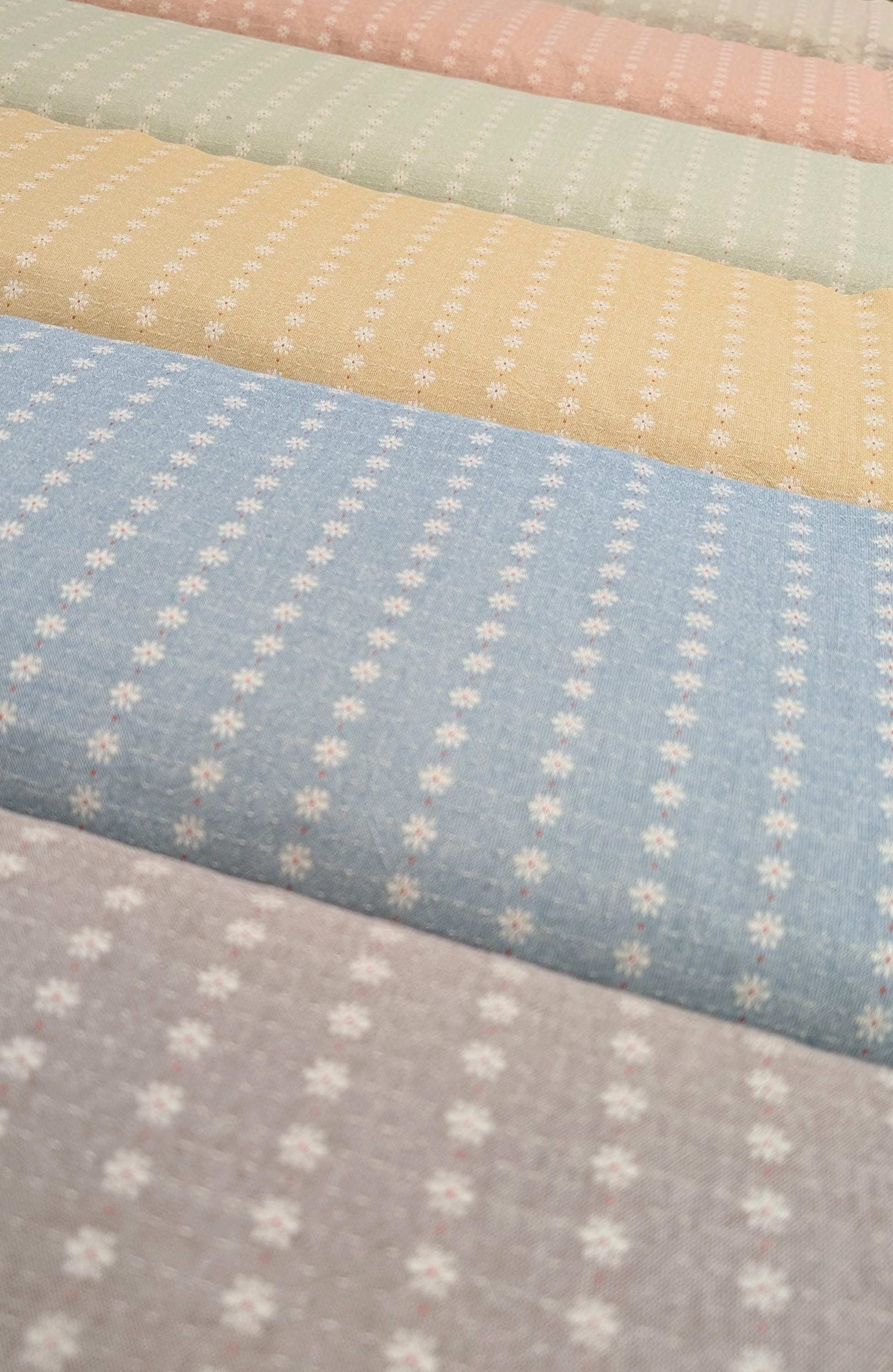 Textile Pantry - Junko Matsuda Yarn Dyed Daisy Stripes Cotton Fabric - Green