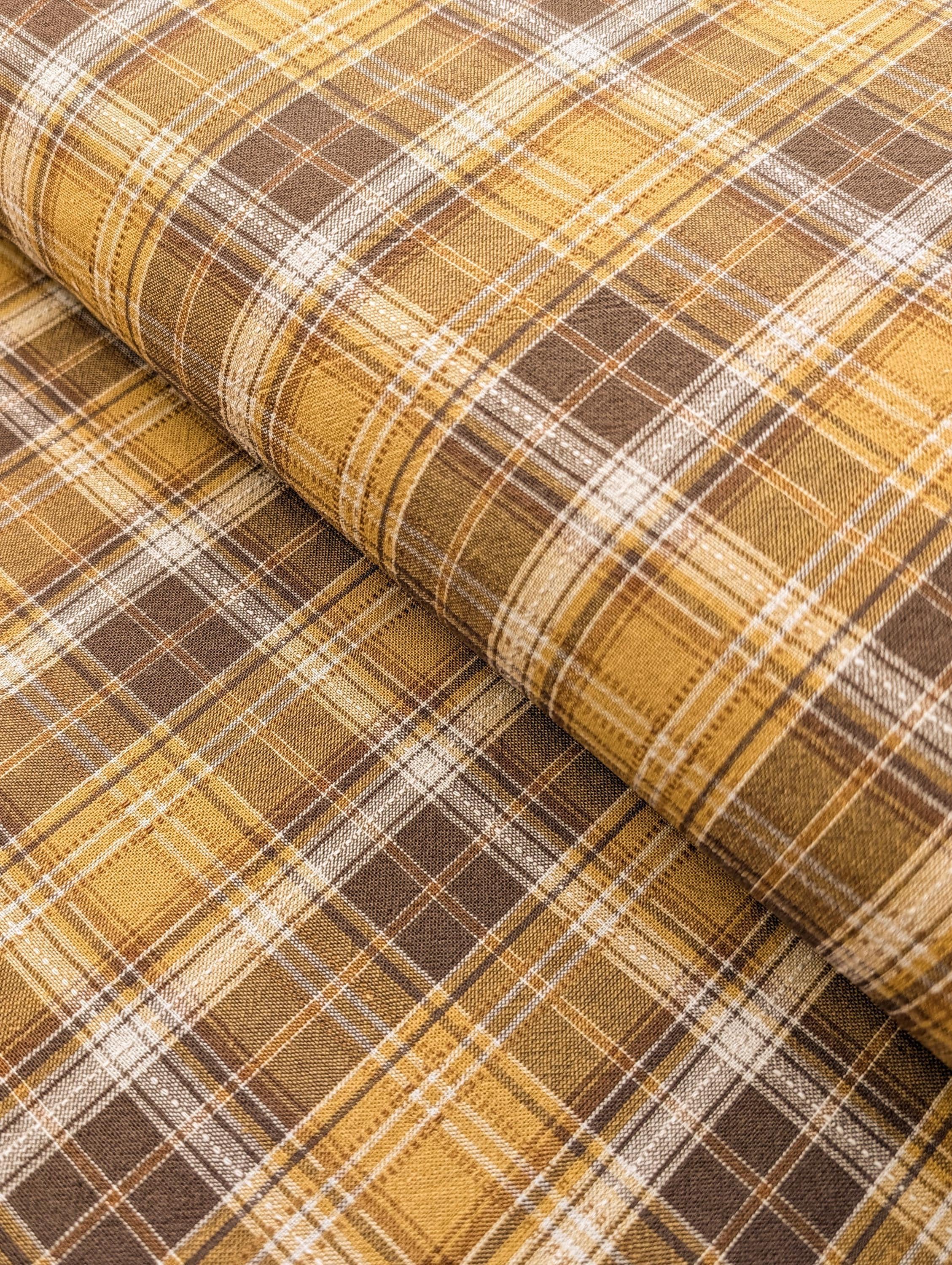 Textile Pantry - Junko Matsuda Yarn Dyed Plaid Cotton Fabric - Yellow and Brown