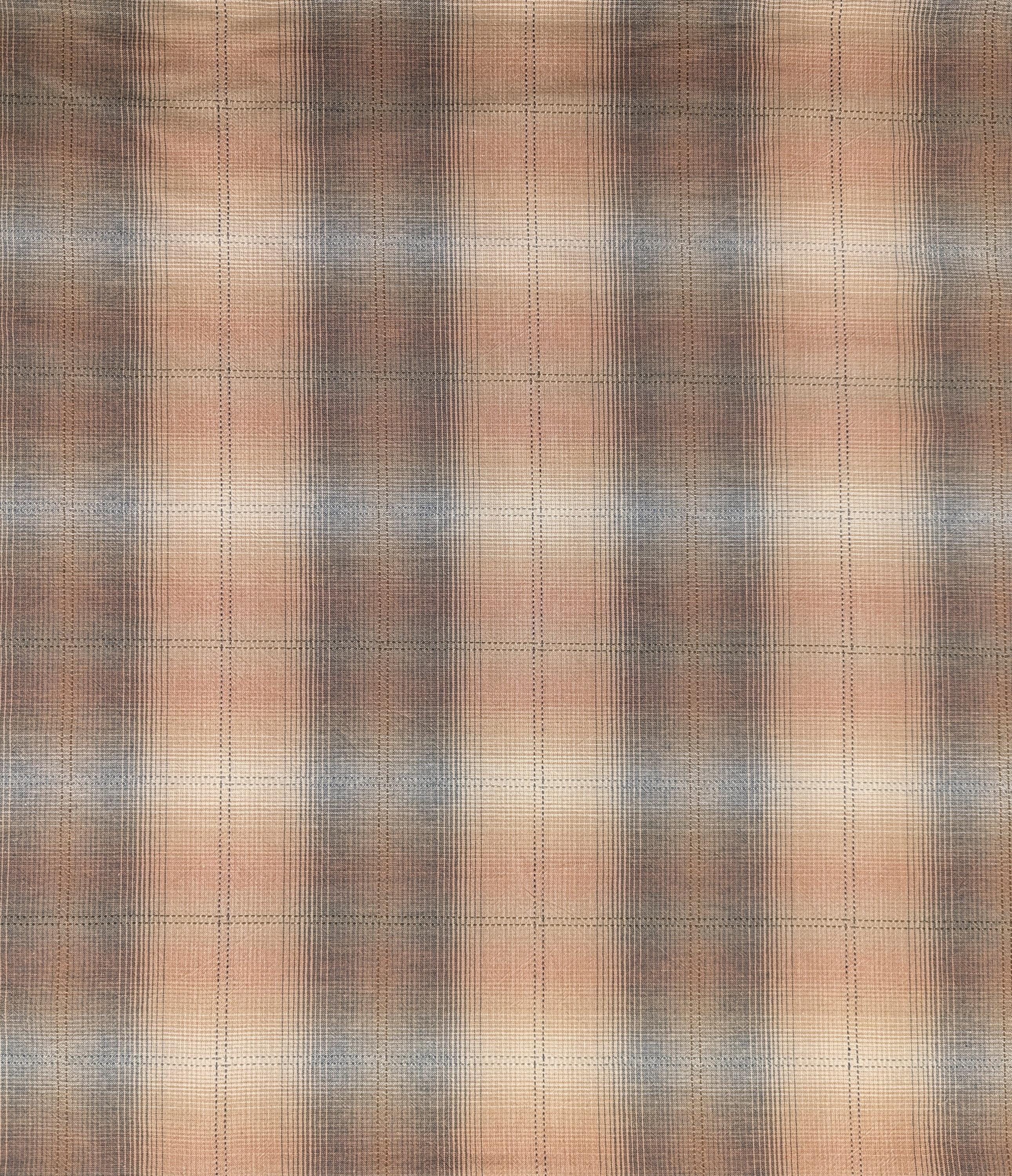 Japanese yarn dyed big plaid cotton fabric 4547-346 light peach, blue & white