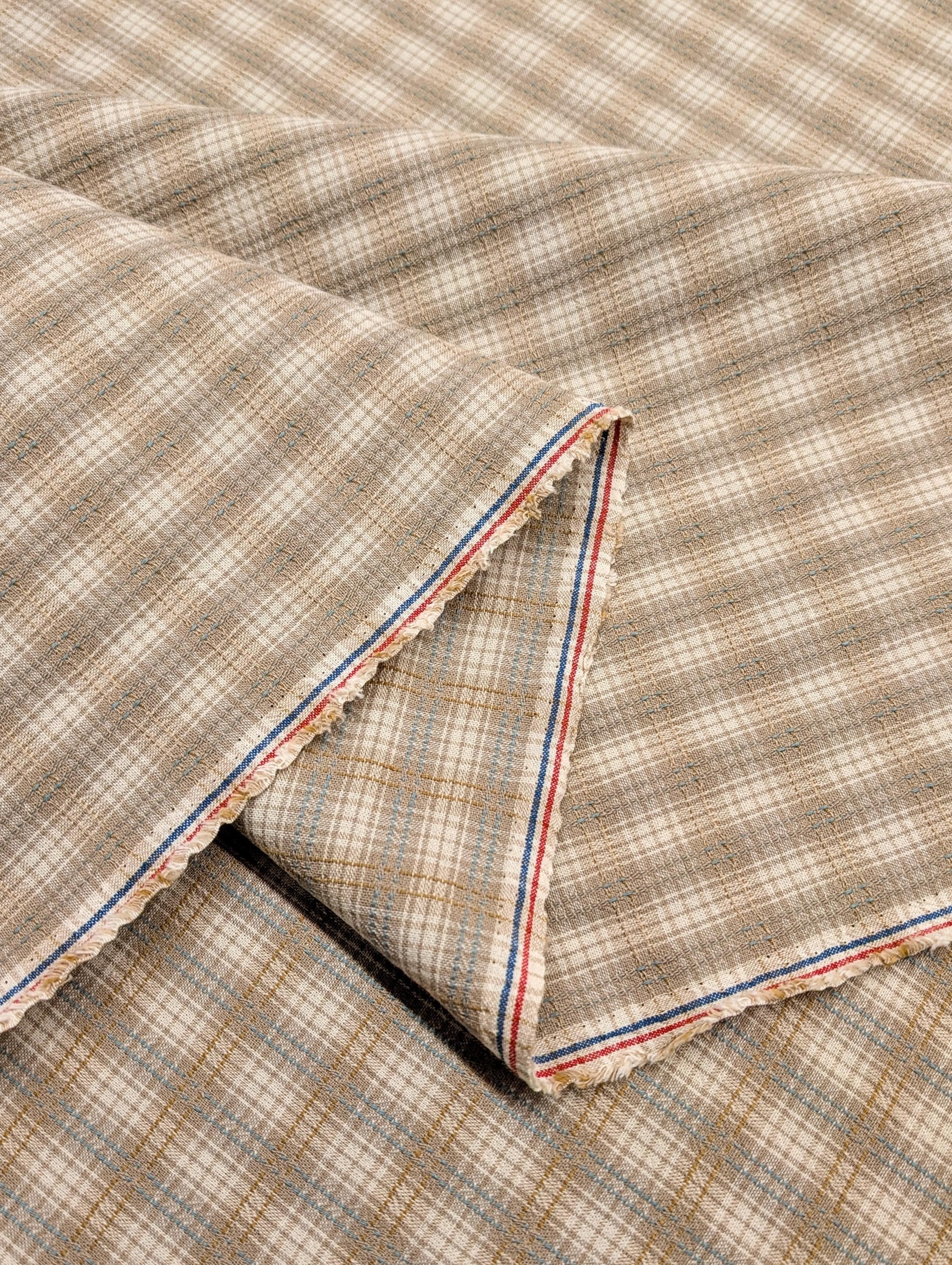 Textile Pantry - Junko Matsuda Yarn Dyed Plaid Cotton Fabric - Beige and Tan