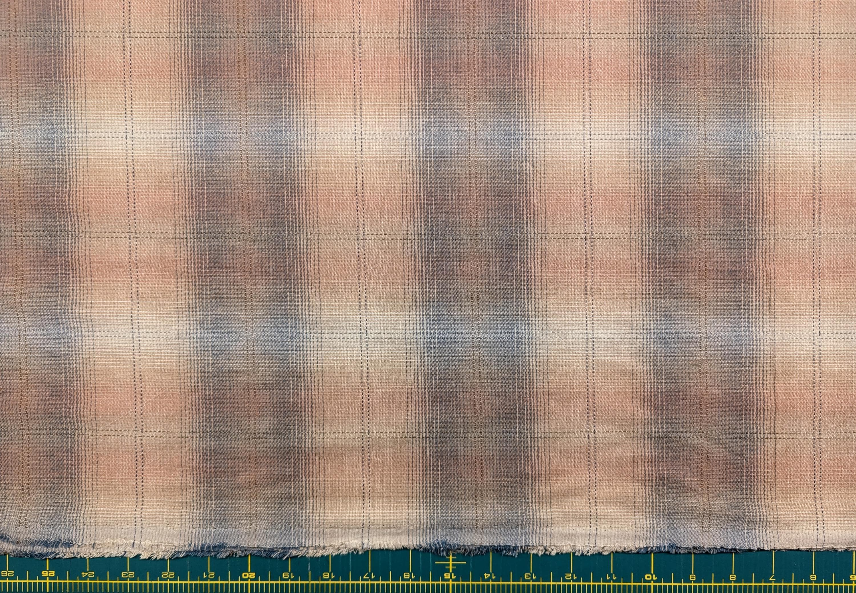 Japanese yarn dyed big plaid cotton fabric 4547-346 light peach, blue & white